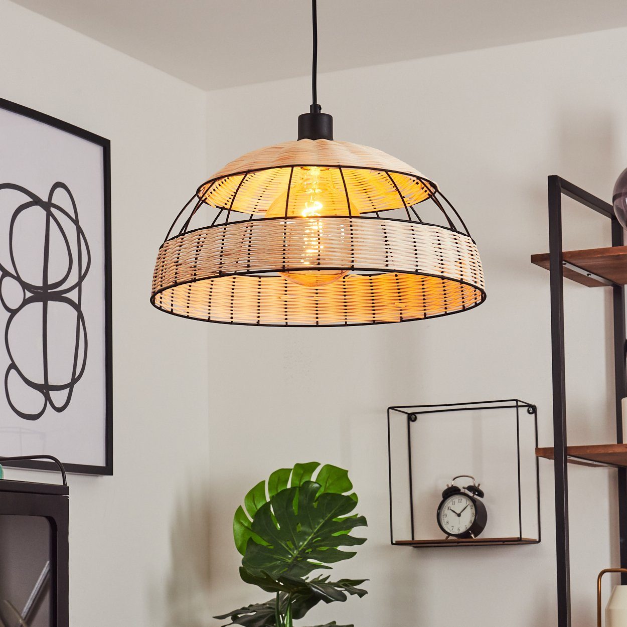 1xE27, max. »Valpicetto« Schwarz/Natur, ohne in Höhe Metall/Rattan Leuchtmittel, aus Hängeleuchte moderne 122cm hofstein Pendelleuchte, Deckenlampe