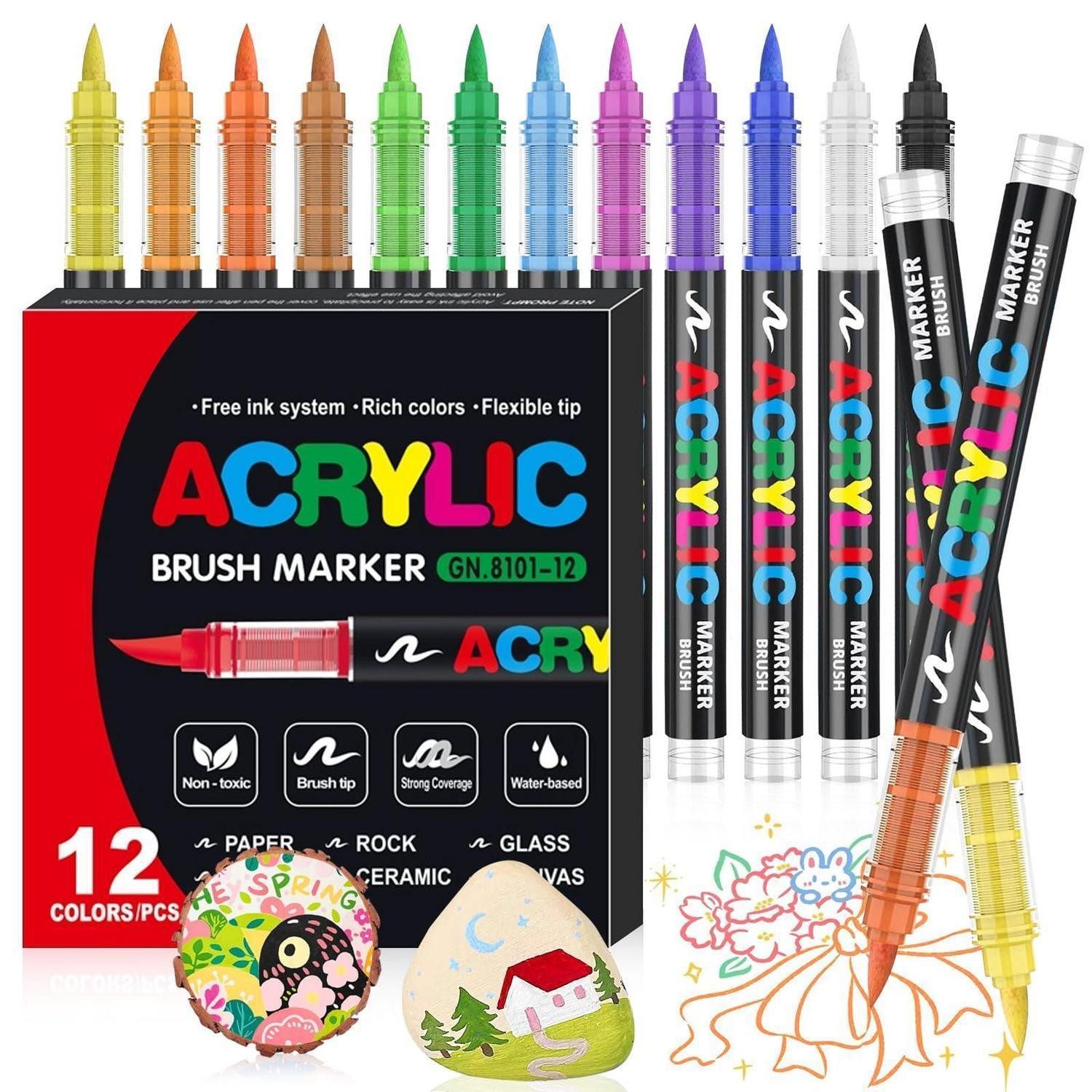 LuxusKollektion Malstift Acrylstifte Set 12 Farben Pinselmarker Wasserfest