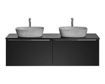 einfachgutemoebel Waschtisch-Set Badezimmer Doppel-Waschplatz NOIRETTE 160cm, Aufsatz g, schwarz matt, (Badmöbel Set, 1-St., Doppel-Waschtisch Unterschrank)