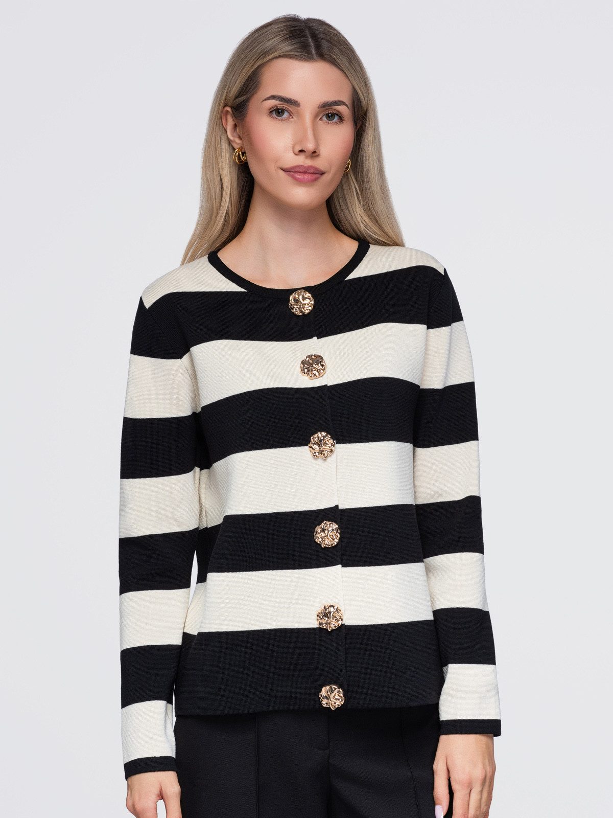 OMBRE Cardigan Damen Strickpullover mit V-Ausschnitt Schwarz ONESIZE (kein Set, 1-tlg) mit Knopfleiste