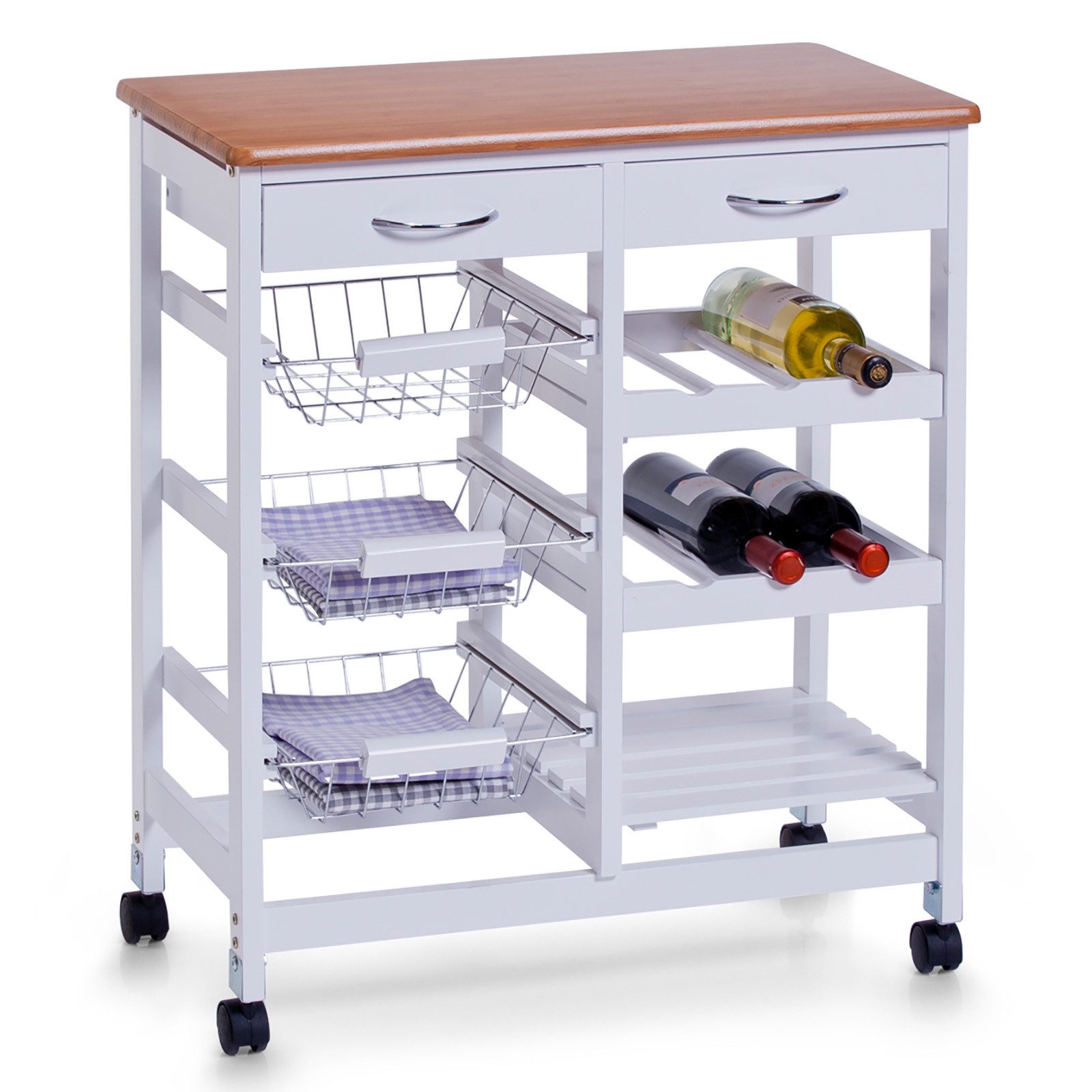 Zeller Present Küchenwagen Küchenrollwagen Weiß Holzdekor, (Stück, 1 St., 1 Rollwagen ohne Dekoration), Beistellwagen Beistelltisch Regal