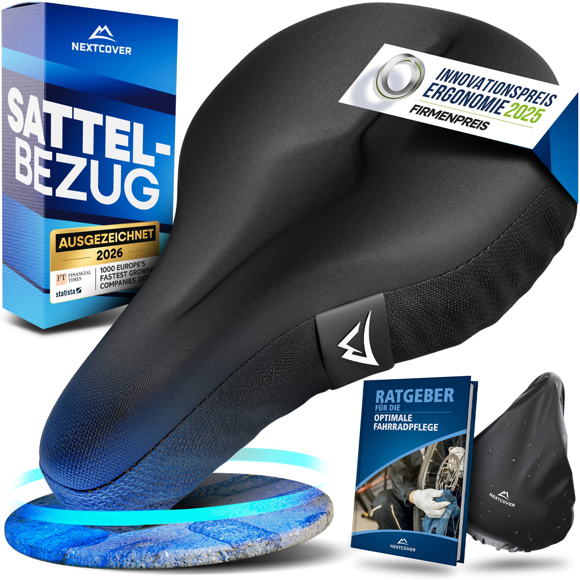 Nextcover Sattelbezug Universal Gel Sattelbezug Fahrrad inkl. Regenschutz