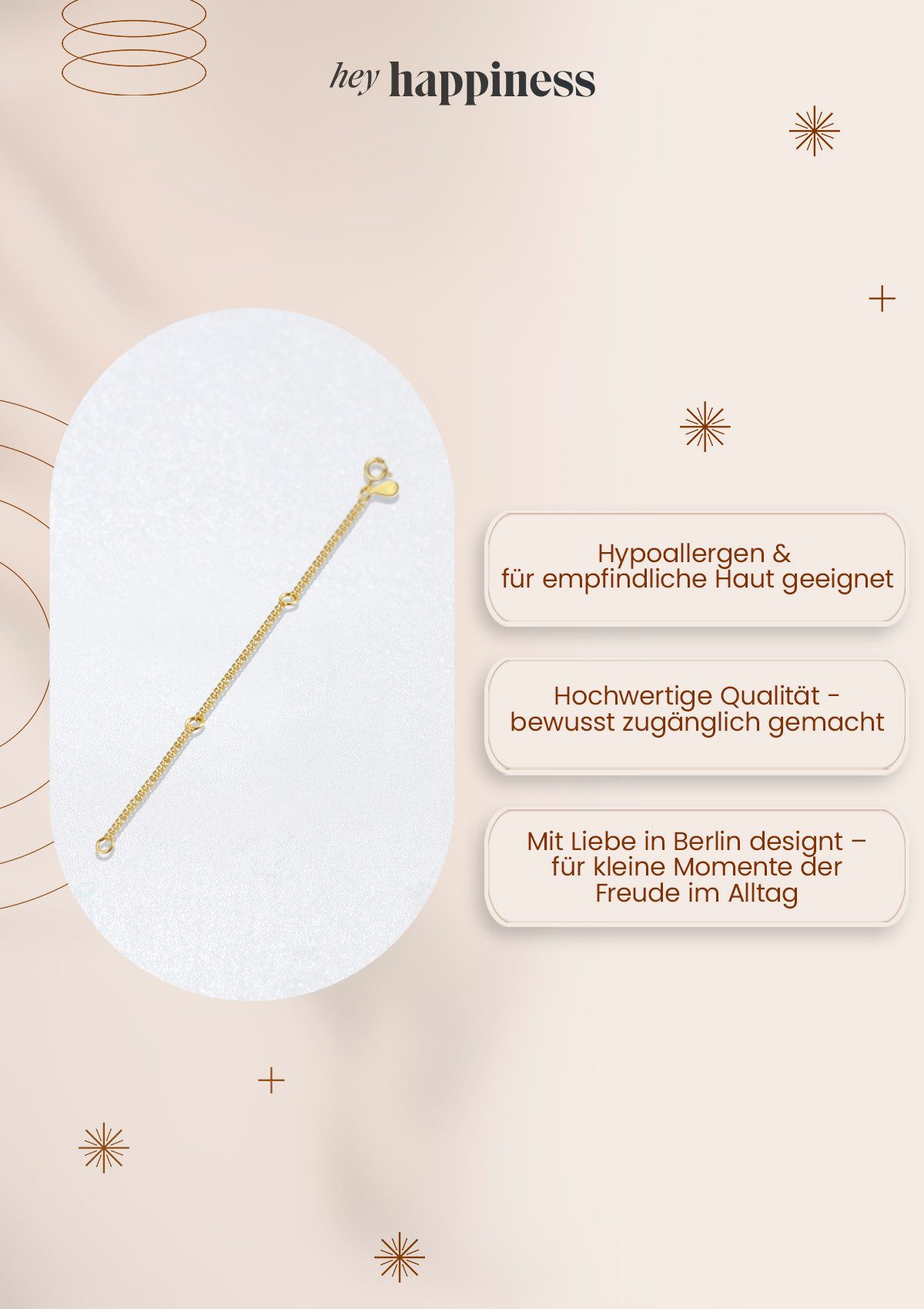 Hey Happiness Kettenverlängerung um 3,5 cm bis 10,5 cm, Silberschmuck vergoldet 18K Roségold, Verlängerungskette aus 925 Sterling Silber – Bild 5 von 5