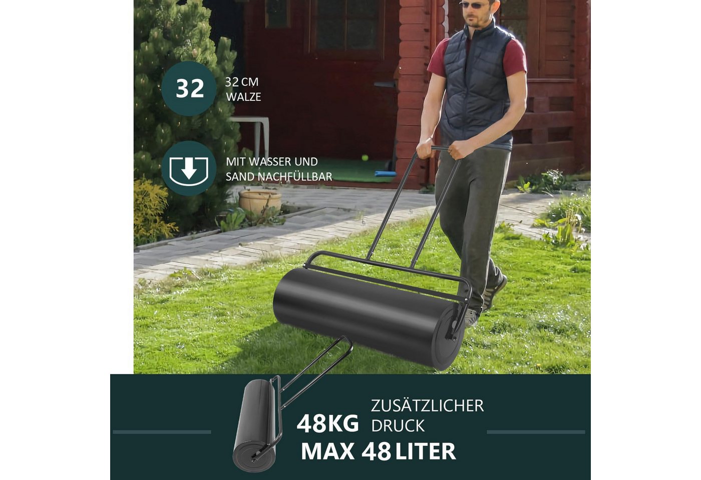 Thumbnail - COSTWAY Rasenwalze,48L Rasenroller, aus Stahl, 114x60x32cm