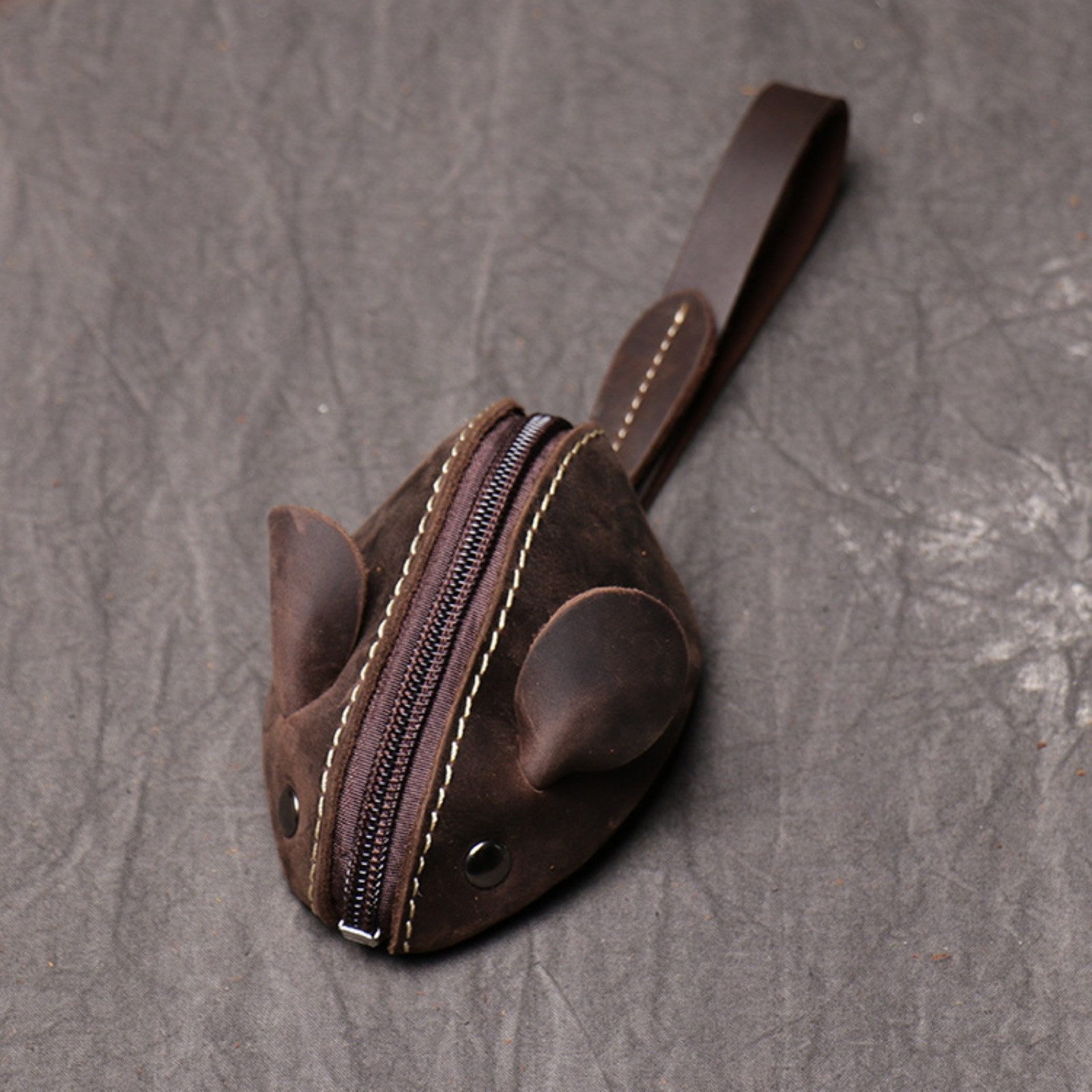 YUBRO-STUDIO Geldbörse Handgefertigte Leder-Münztasche Mausform Zipper günstig online kaufen