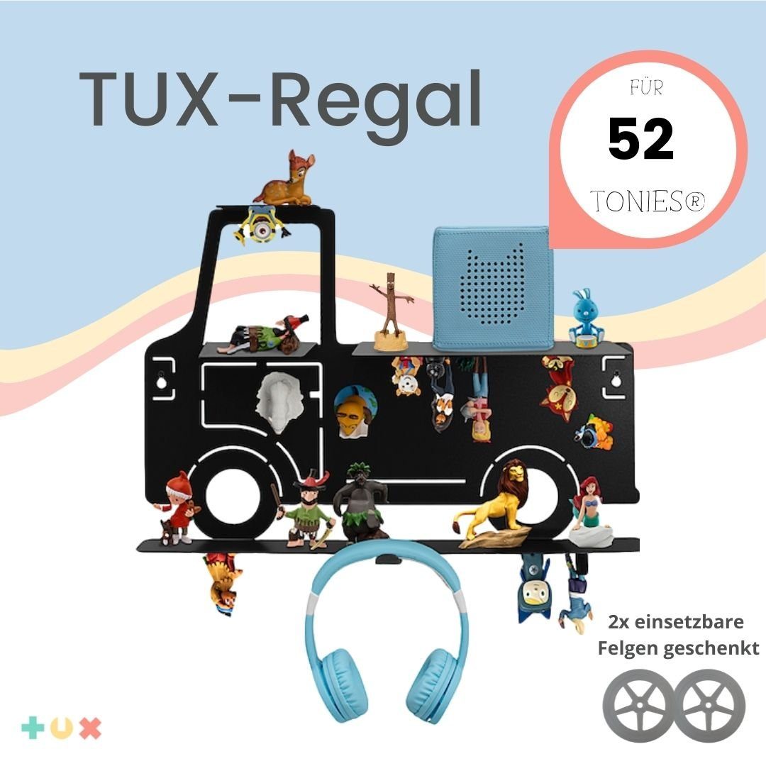 Kompelett-Set Toniebox für 52 TUX passend Wandregal über für "LKW", TUX-Regal Tonies