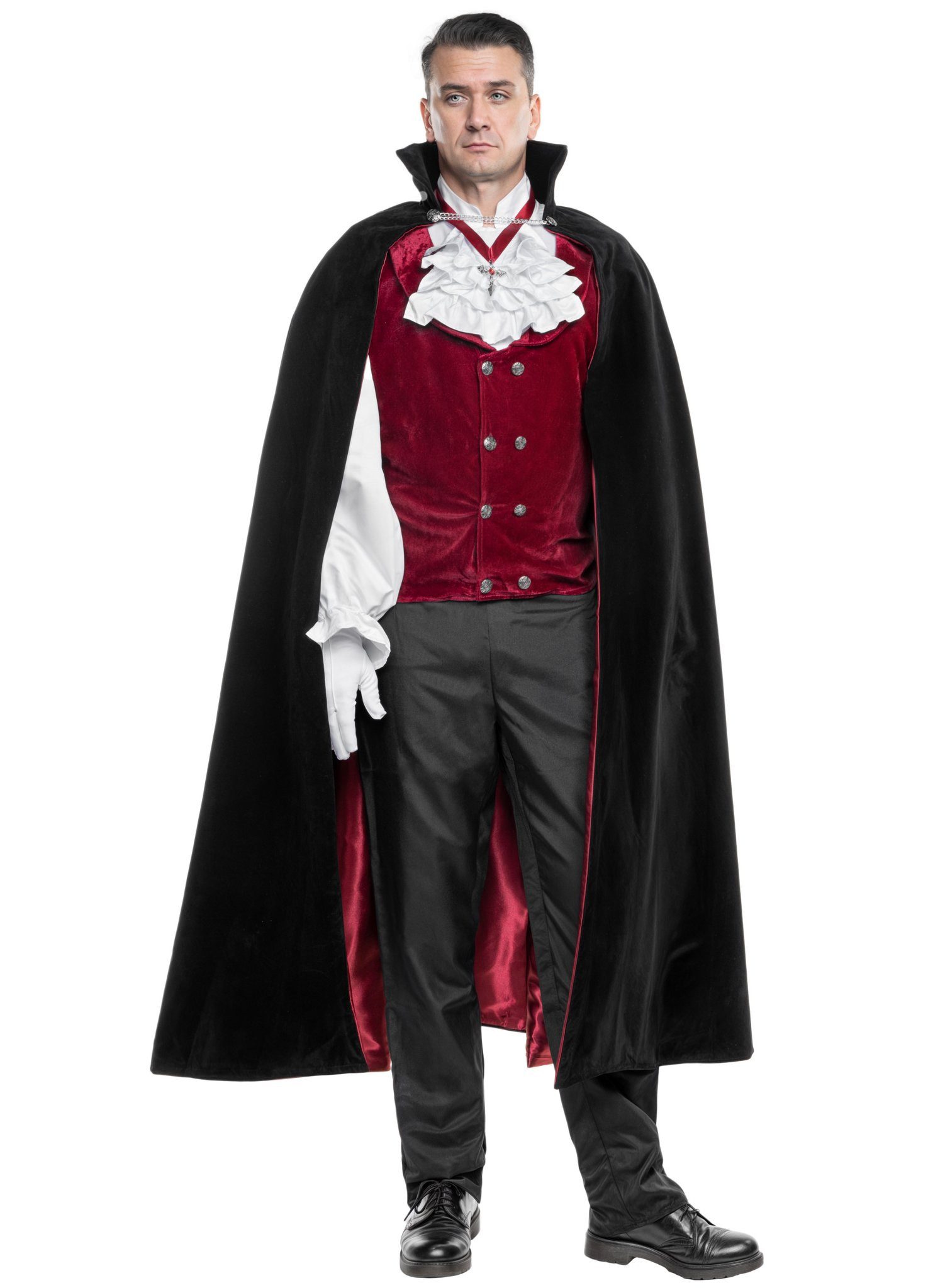 Maskworld Umhang Vampir Cape Deluxe - Halloween Kostüm Herren, Hochwertiger und eleganter Umhang für noble Vampire