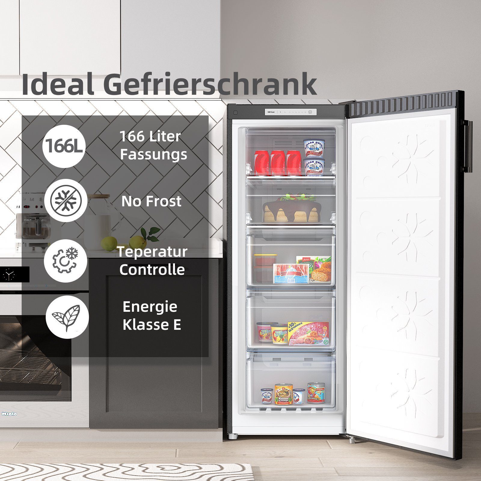 CHiQ Gefrierschrank Schneller Gefrierschrank FSD166NE4E, 148 cm hoch, 54 cm breit, 4 Sterne 166L Gefrierschrank No Frost