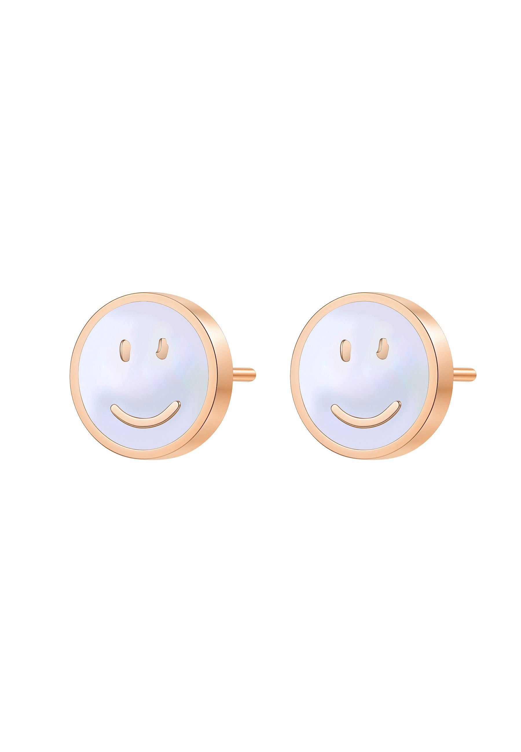 Hey Happiness Paar Ohrstecker Smiley Gesicht, mit Muschel, Kleine Ohrringe Damen Edelstahl in Gold & Roségold, sommerlich