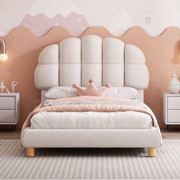 Ulife Polsterbett Kinderbett, Jugendbett mit Samtbezug, Halbkreisform Kopfteil, 90 × 200 cm, Weiß