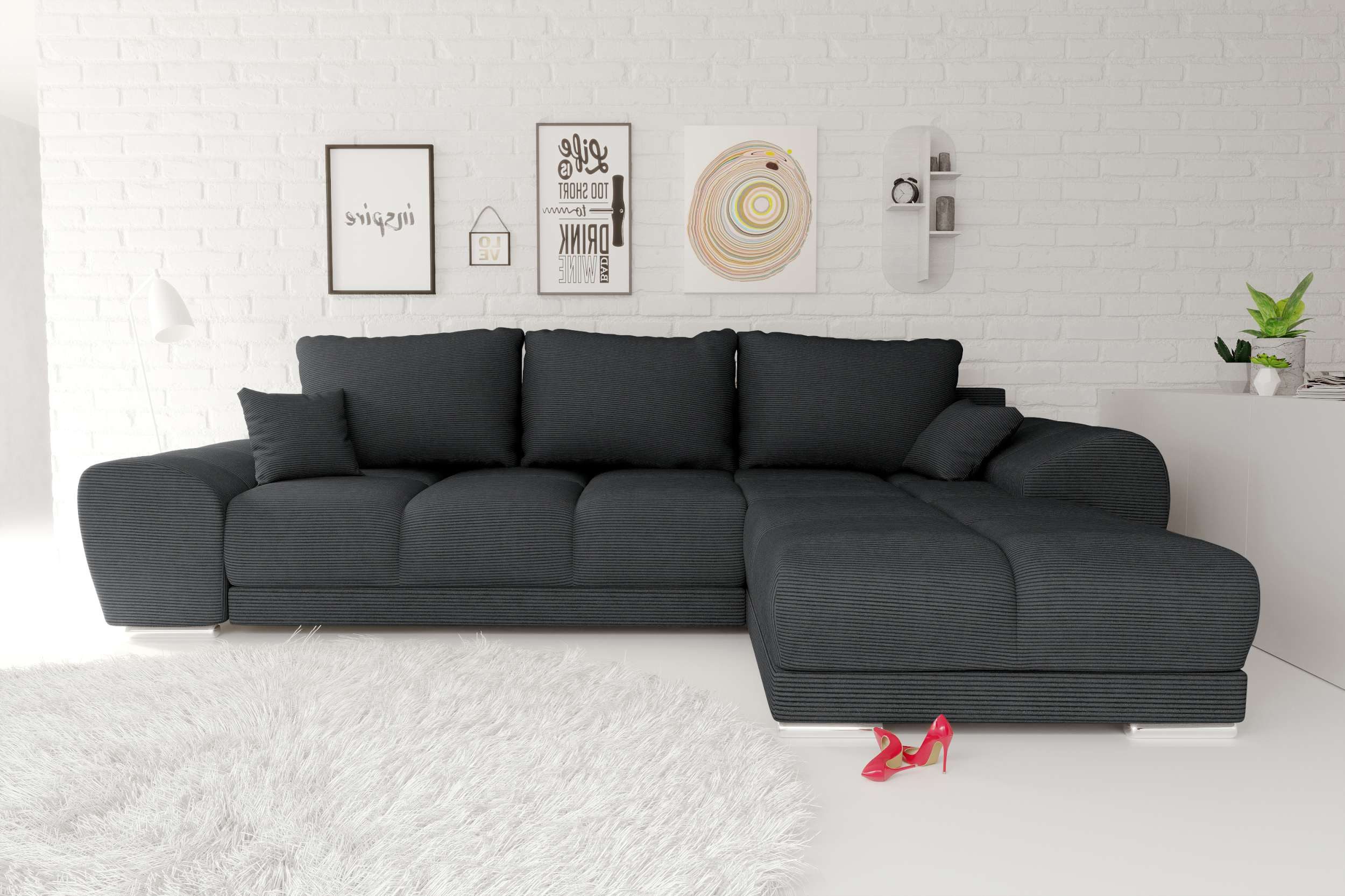 99rooms Ecksofa Antalya, Sofa L-Form, Eckcouch, mit Rückenkissen, Schlaffunktion, Cordstoff POSO