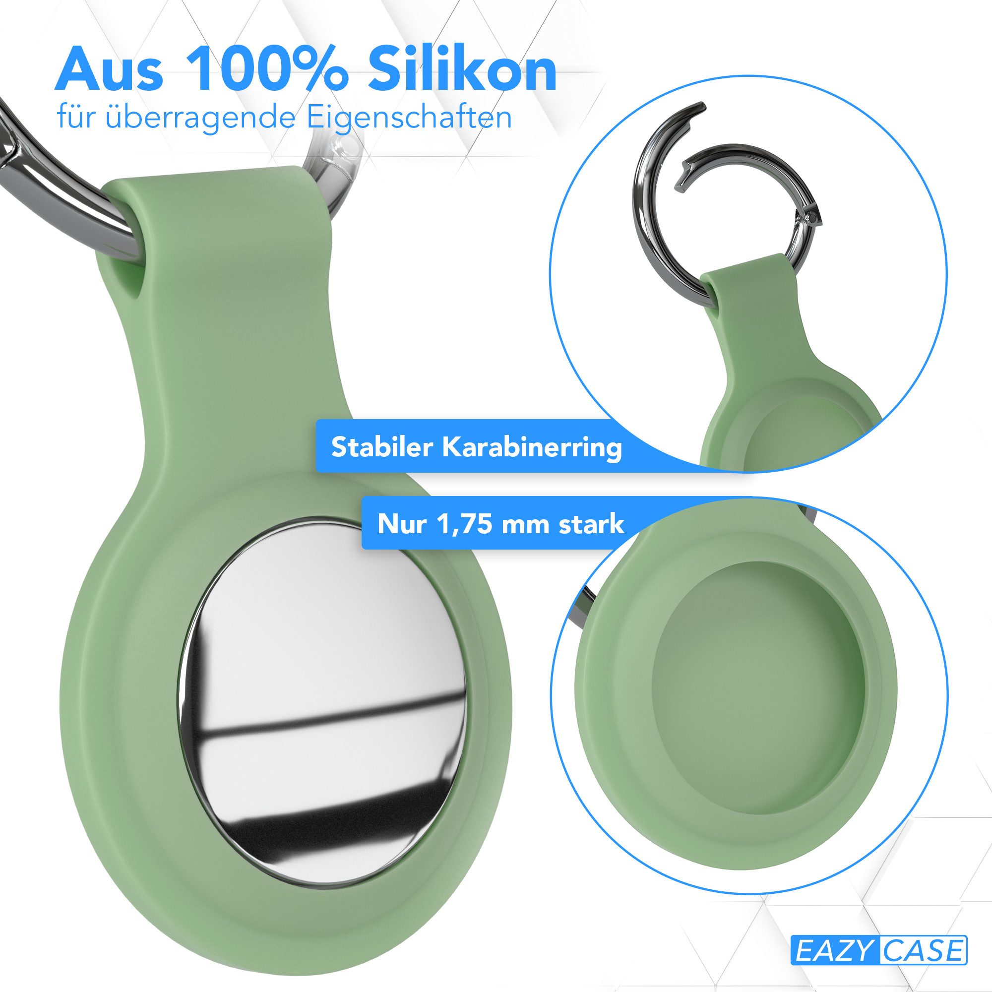 EAZY CASE Schlüsselanhänger 3er Set Silikon Anhänger kompatibel Apple AirTag, Airtags Hülle mit Silikon Rand Weich Tracker Karabiner Grün – Bild 3 von 5