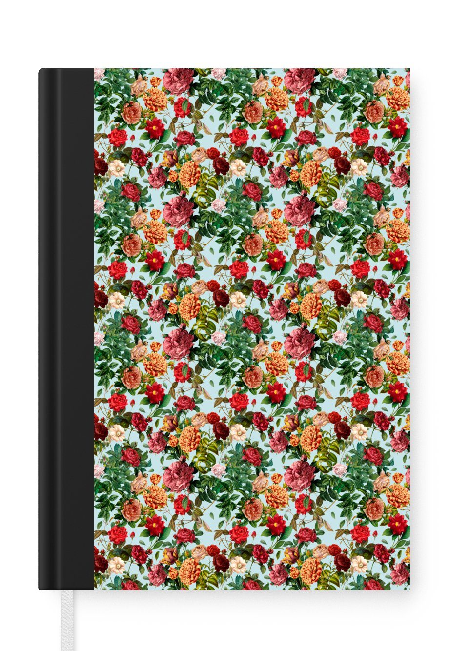 MuchoWow Notizbuch Blumen - Muster - Rot, Journal, Merkzettel, Tagebuch, Notizheft, A5, 98 Seiten, Haushaltsbuch