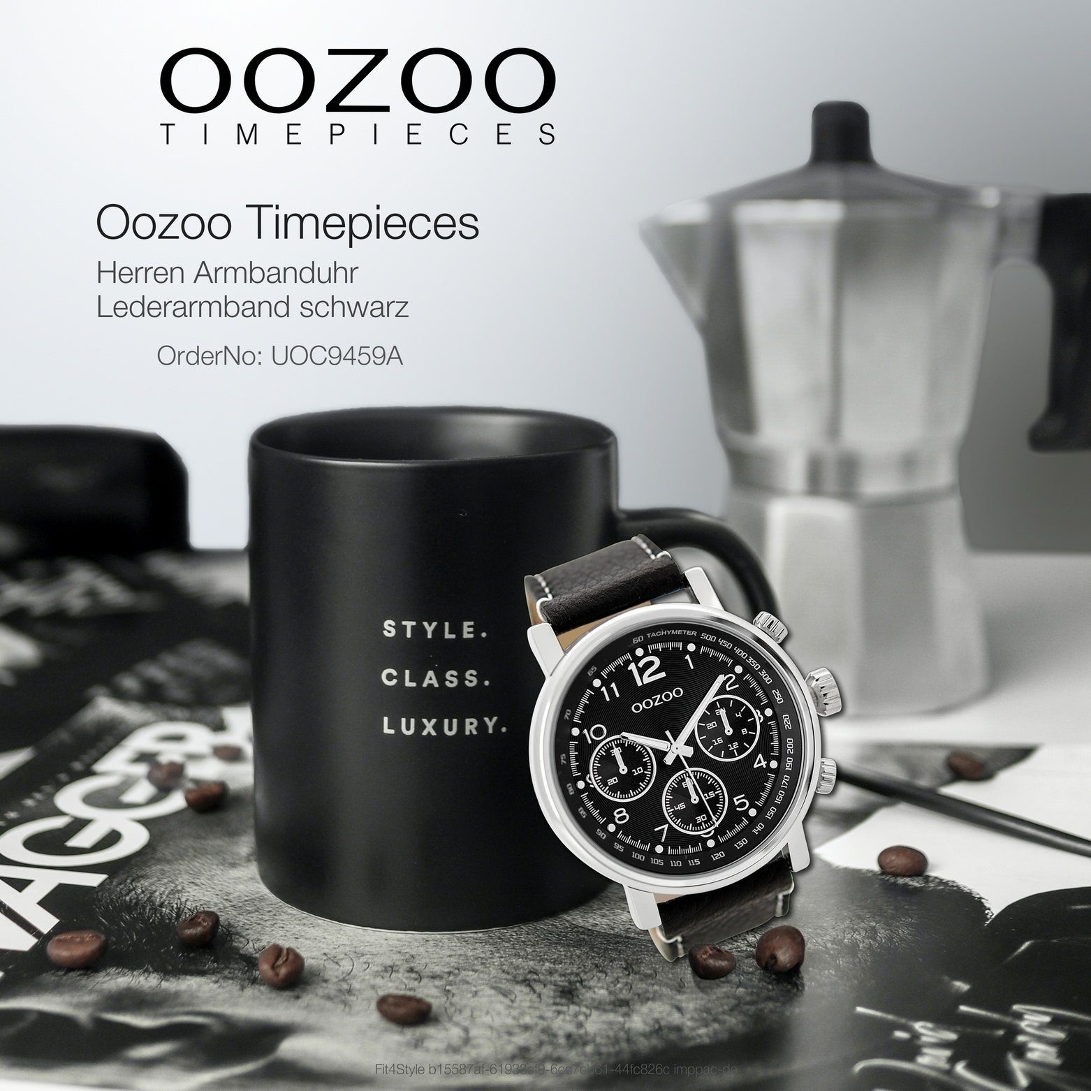 Casual-Style Lederarmband, Quarzuhr Analog, Herrenuhr OOZOO Oozoo schwarz rund, groß extra (ca. Armbanduhr 48mm) Herren