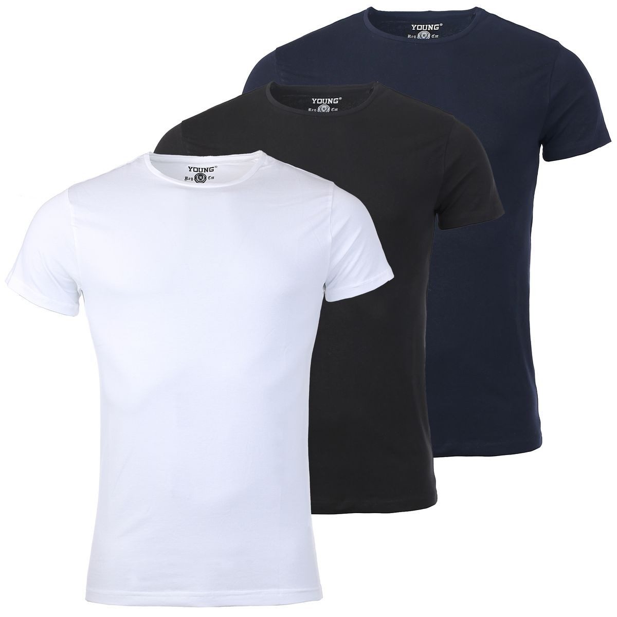 Young & Rich T-Shirt Herren Uni Basic rundhals Ausschnitt Unterziehshirt 1701 3er Pack (3er-Pack, 3-tlg., 3er-Pack) Rundhalsauschnitt unifarben kurzarm regular fit
