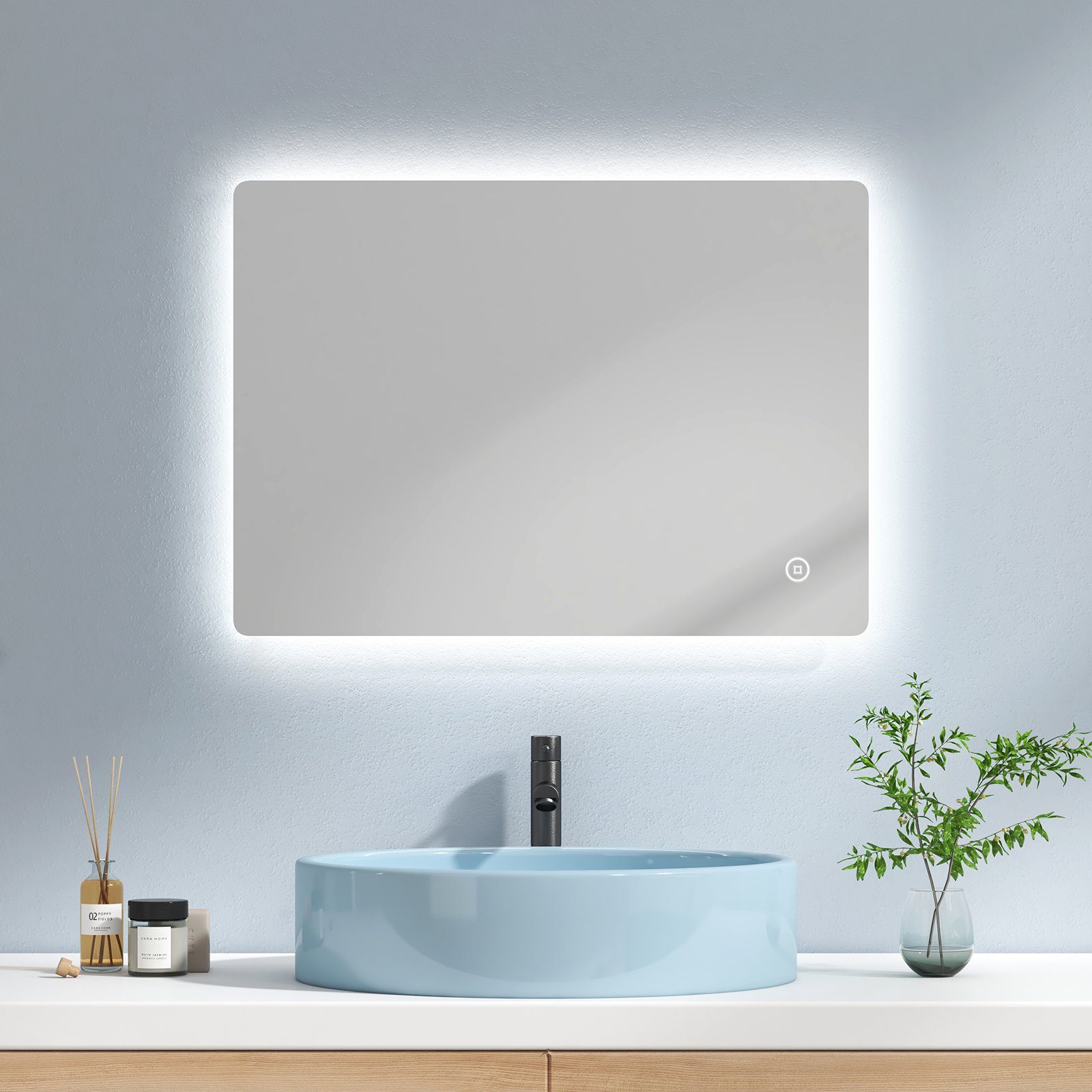 EMKE Badspiegel EMKE LED Badspiegel mit Antibeschlag Rahmenloser  Badezimmerspiegel, Wandspiegel mit Beleuchtung und Touch-Schalter