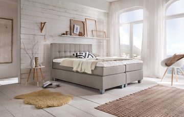 Möbelfreude Boxspringbett Boxspringbett Venezia Beige/grau 140x200 cm H2, Beige/grau 140x200 cm H2 mit Füßen inkl. Visco-Topper, 7-Zonen Taschen