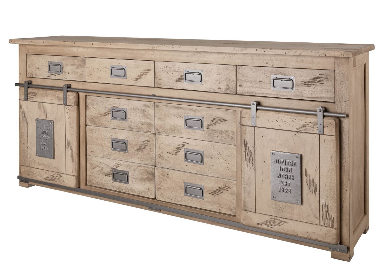 Massivmoebel24 Sideboard RAILWAY Mango Massivholz beige (Massivholz montiert 108 kg RAILWAY #322), Mango 200x45x90 (BxTxH) beige lackiert