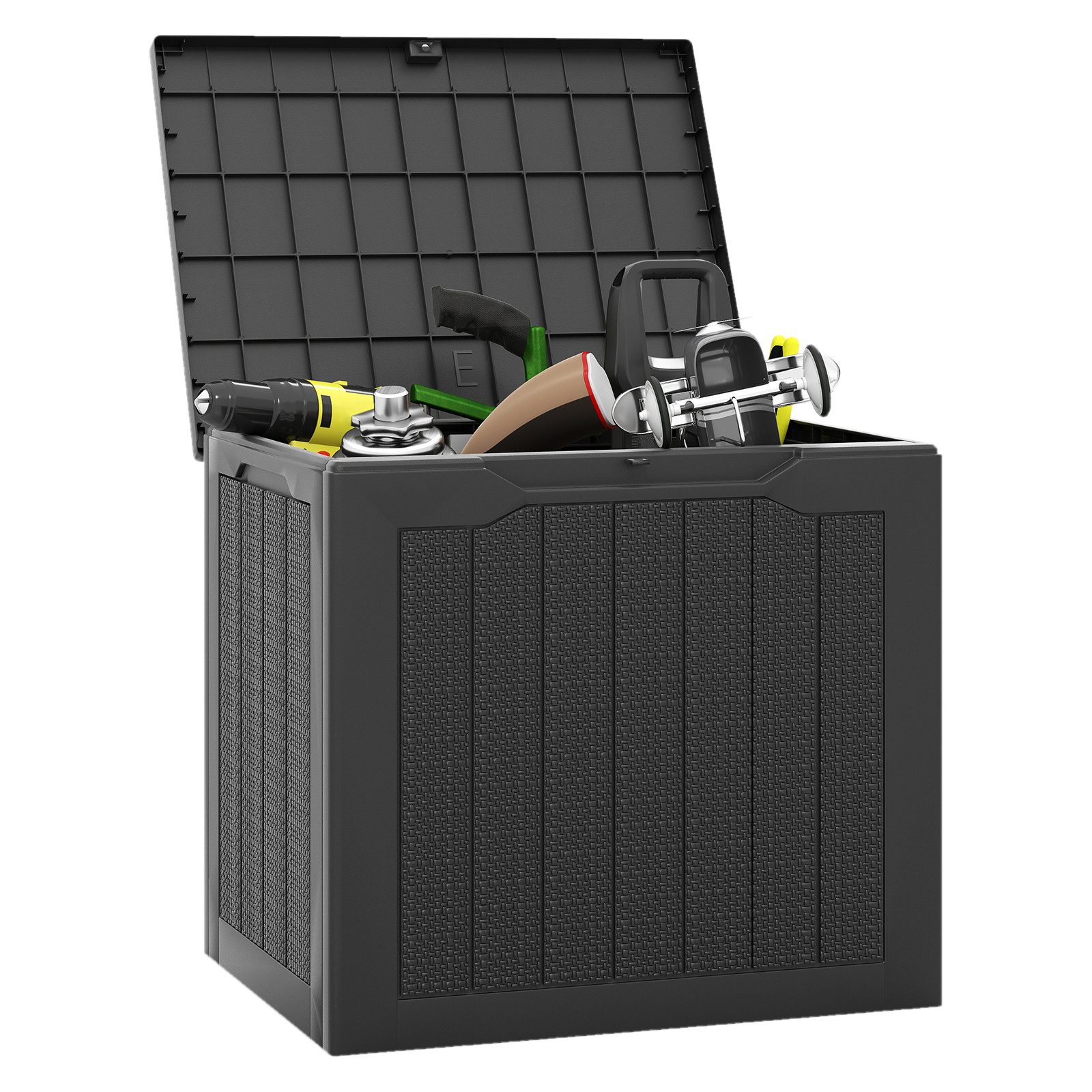 KOMFOTTEU Auflagenbox, Gartenbox mit abschließbarem Deckel & Rattanoptik