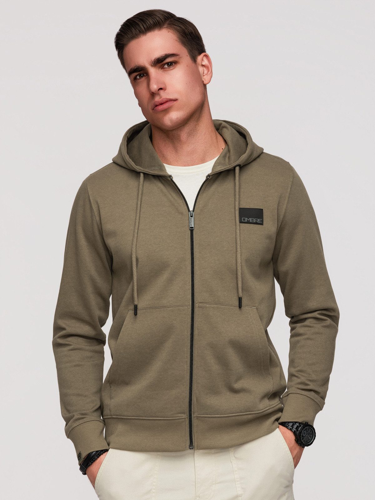 Kapuzensweatshirt Herren Kapuzensweatshirt mit Reißverschluss Oliv S