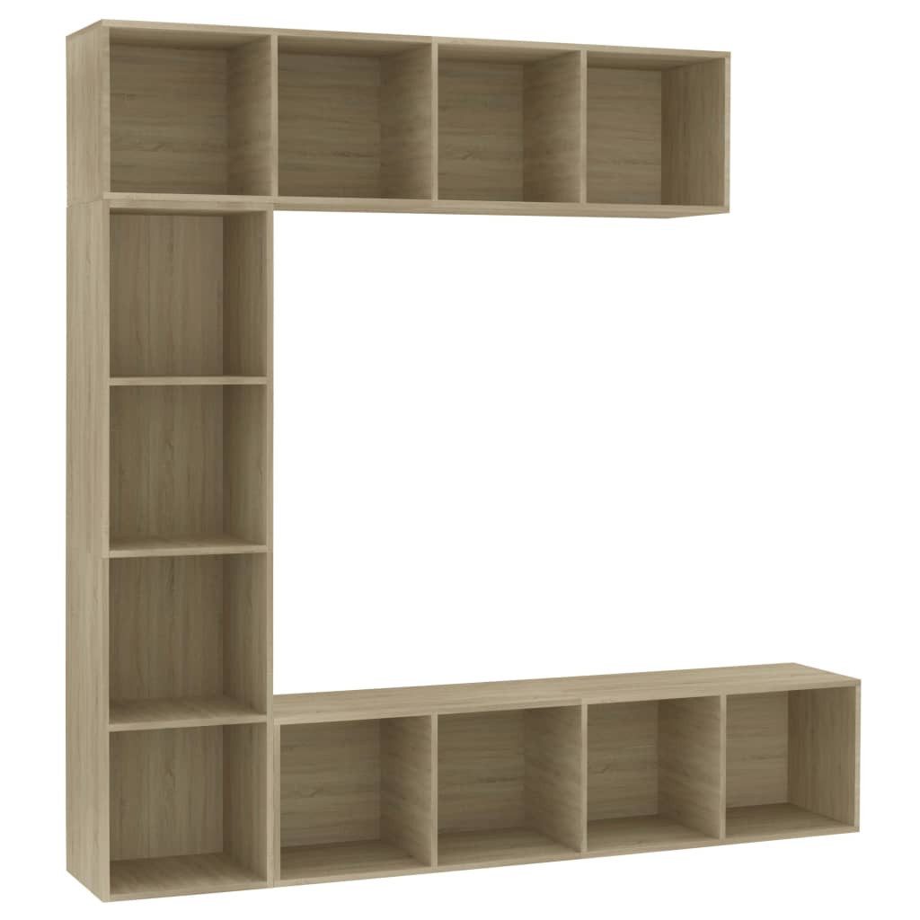 furnicato Bücherregal Bücherschrank und TV-Schrank Set 180x30x180 cm Sonoma-Eiche, 3-tlg.