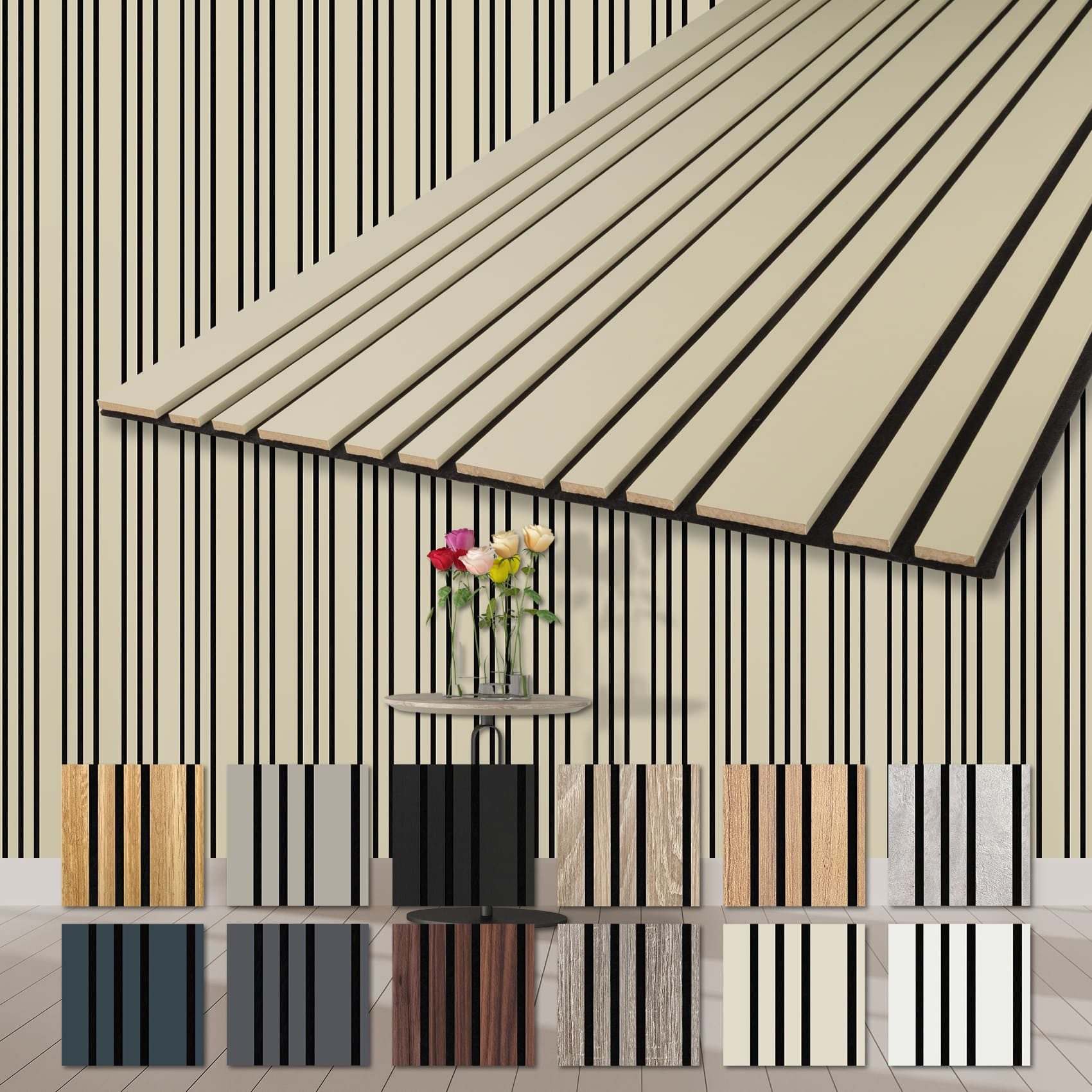 Hexim Wandpaneel, (Akustikpaneele 2 Stück 278x60cm Holz Mila - flexible Holzpaneele Platten Wanddeko Wand Kombipaneel Wandverkleidung Schalldämmung Akustikfilz beige 3.34m² Palomino)