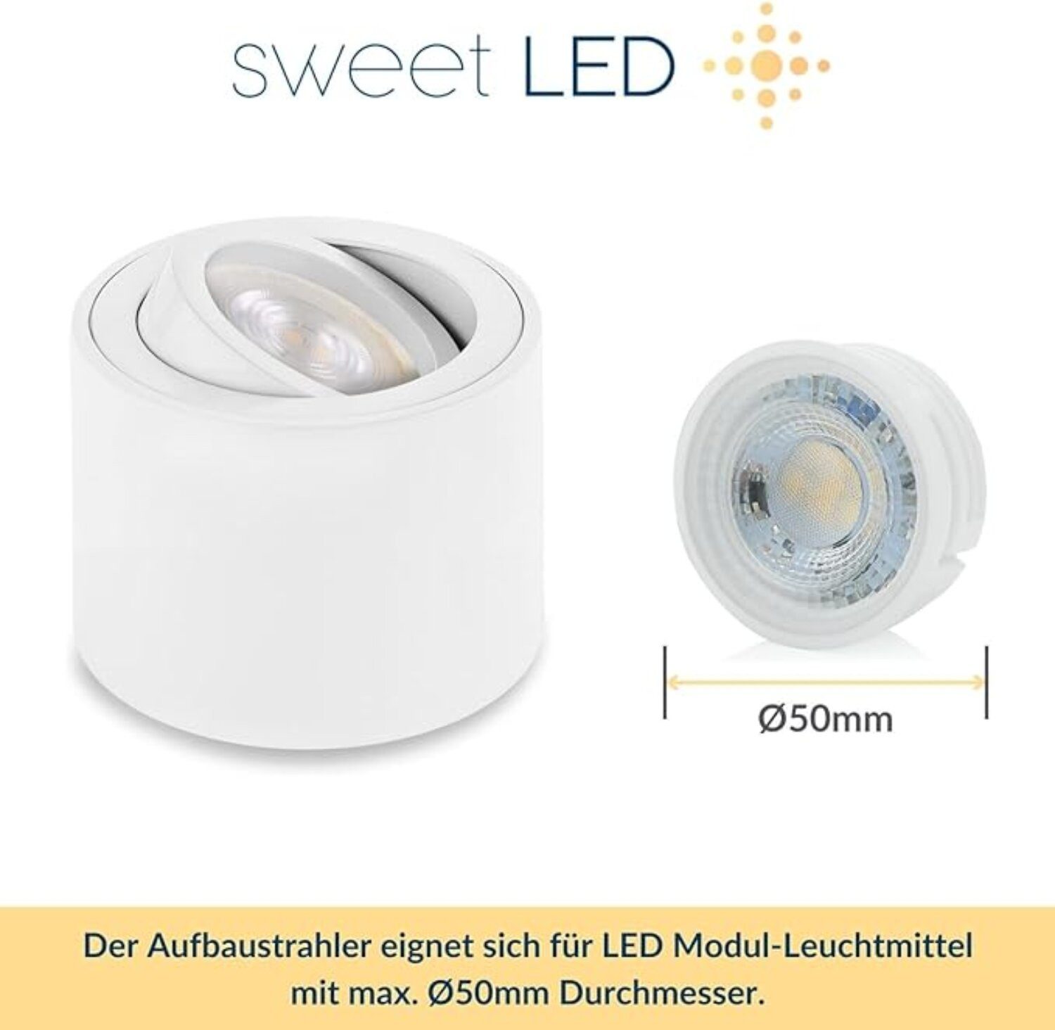 Sweet LED LED Aufbaustrahler 6er Set flache LED Aufbauspots - rund & schwenkbar, 5 W, 230V, LED wechselbar, Warmweiß, LED Deckenlampe, Deckenspot, Deckenstrahle – Bild 3 von 5