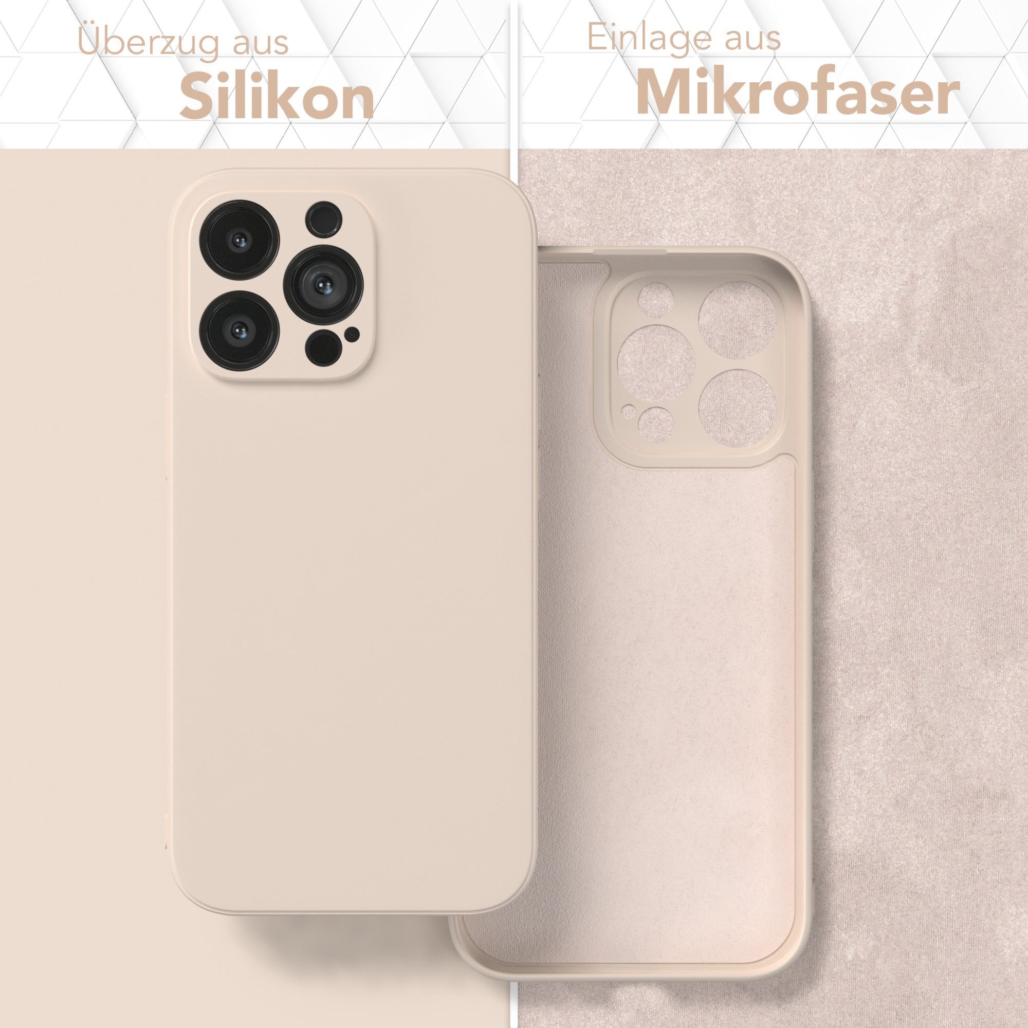 EAZY CASE Handyhülle für Apple iPhone 13 Pro Hülle Silikon 6,1 Zoll, Bumper Case Matt Slimcover Silikonschutzhülle elastisch Taupe / Beige