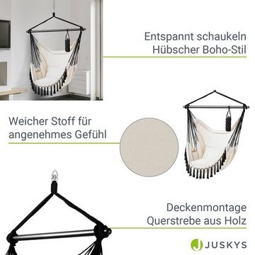 Juskys Hängesessel Miami, Makramee, bis 150 kg belastbar, 2 große Kissen, Tasche