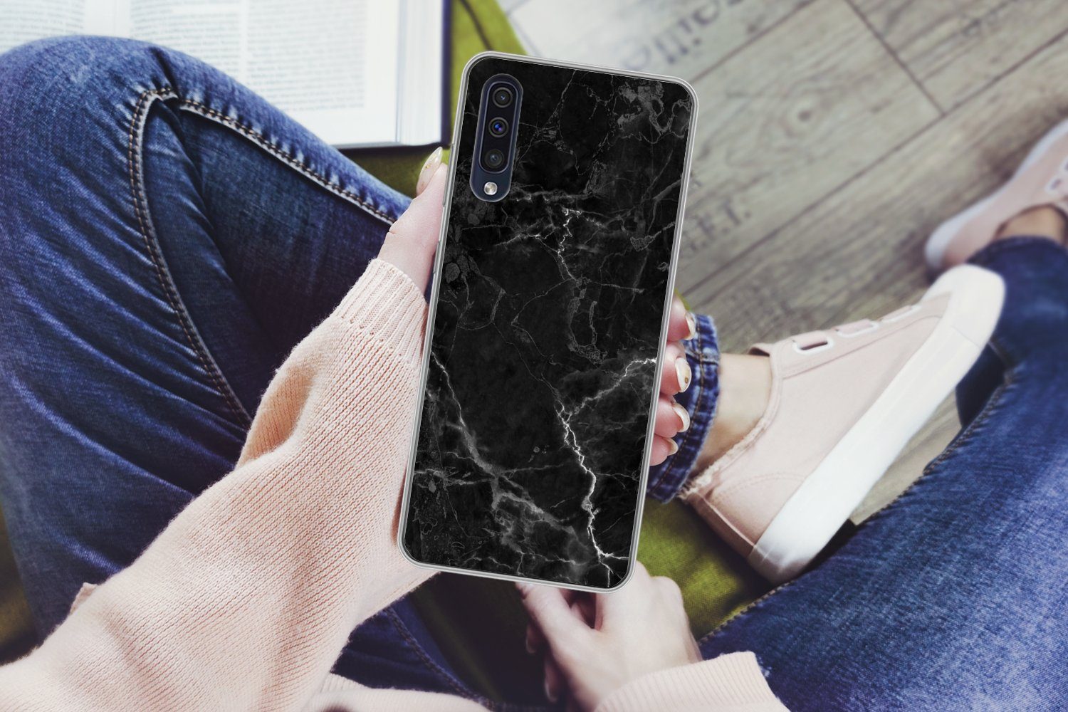 MuchoWow Handyhülle für Samsung Galaxy A30s Marmor - Schwarz - Weiß - Textur - Marmoroptik, Smartphone-Bumper, Print, Handy Schutzhülle Dünn