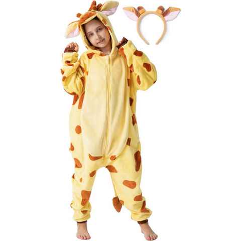 Corimori Jumpsuit Onesie Giraffe, kuscheliges Kostüm für Kinder (2-tlg) (gelb)