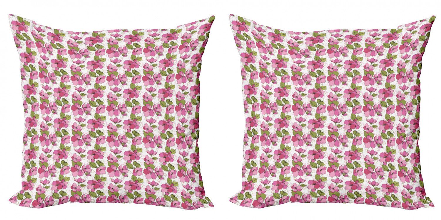 Kissenbezüge Modern Accent Doppelseitiger Digitaldruck, Abakuhaus (2 Stück), Rosa Blumen Blooming auf Geometric