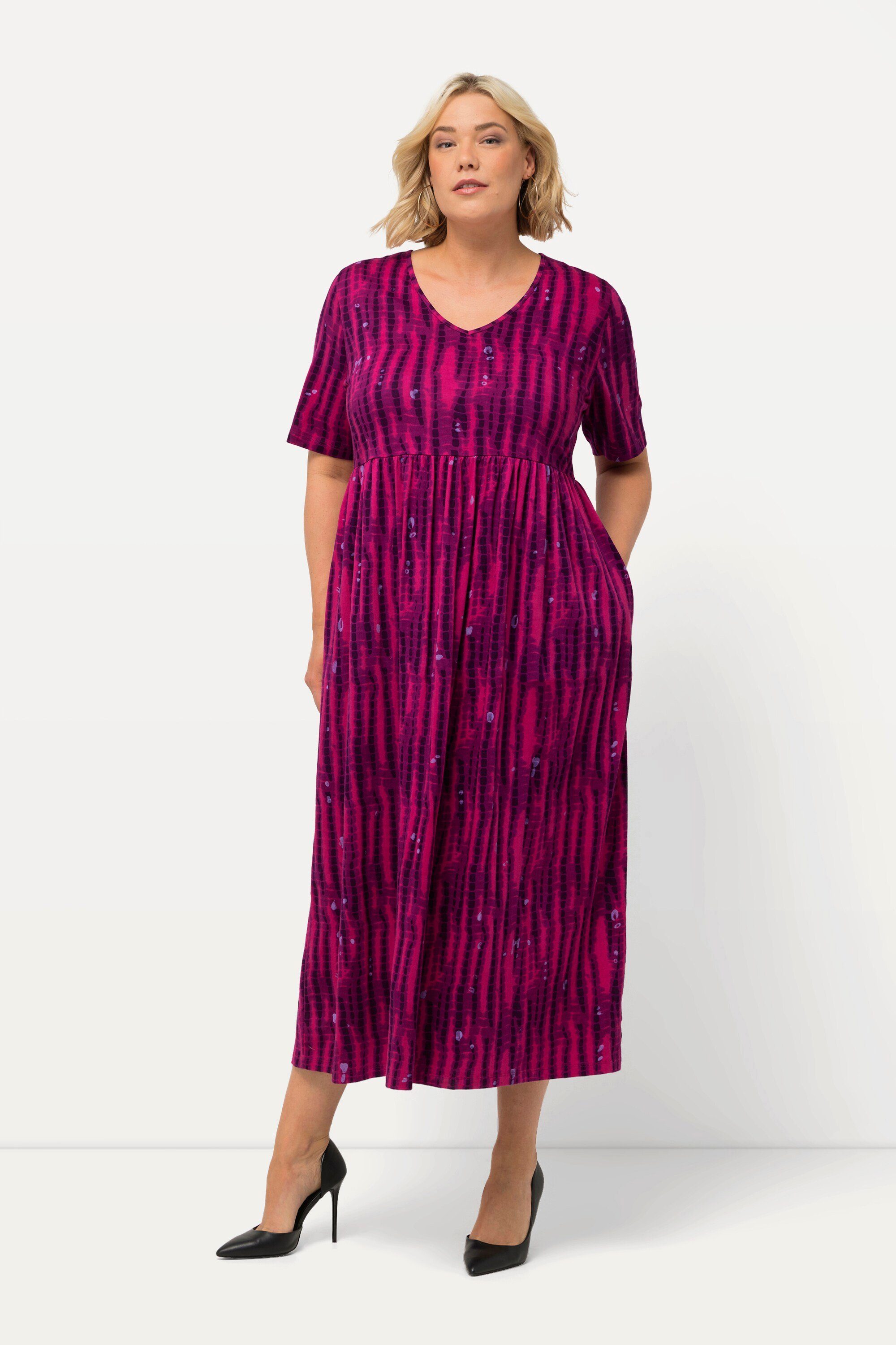 Ulla Popken Sommerkleid Jerseykleid Batikmuster A-Linie V-Ausschnitt