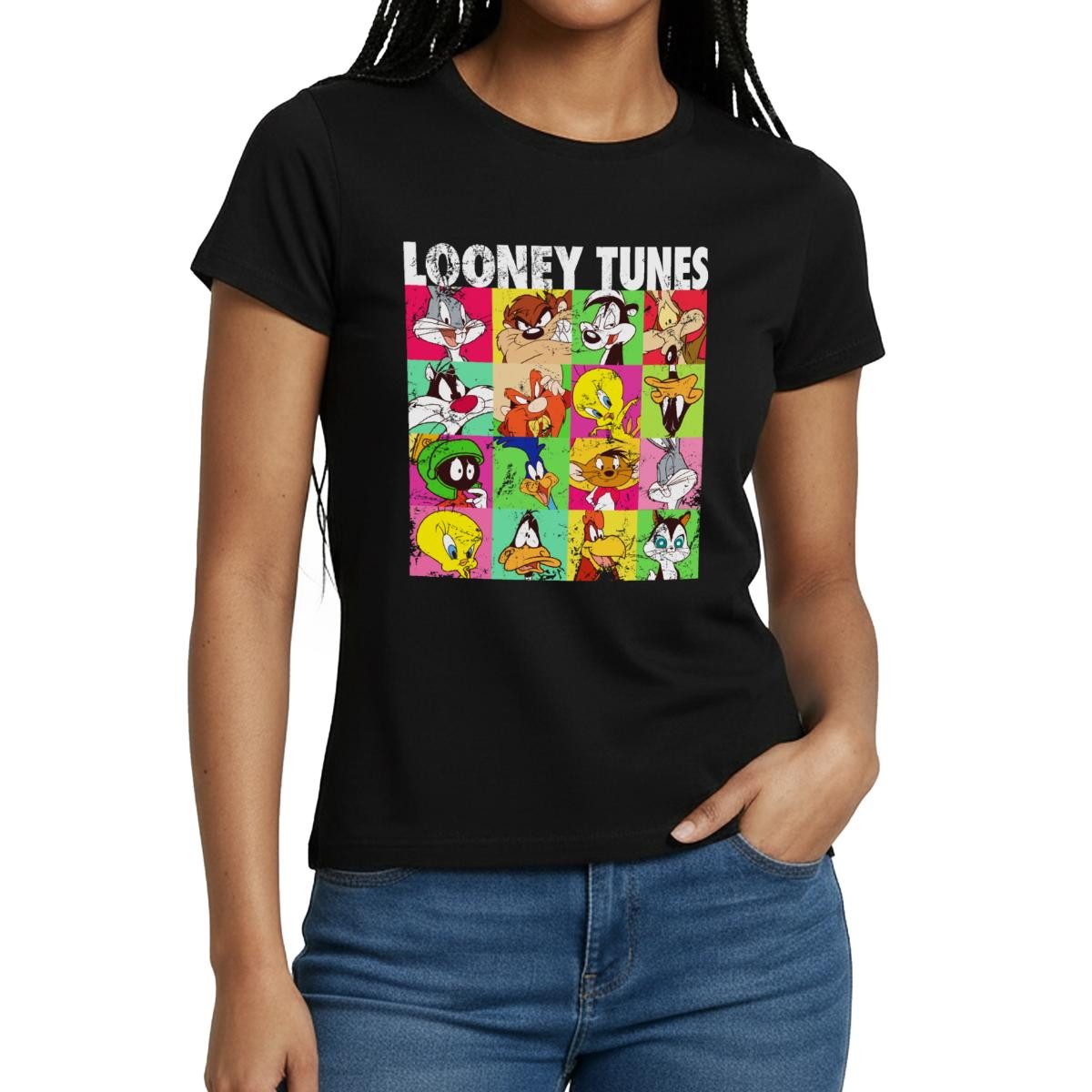 T-Shirt Looney Tunes Charaktere Kachel Frauen T-Shirt