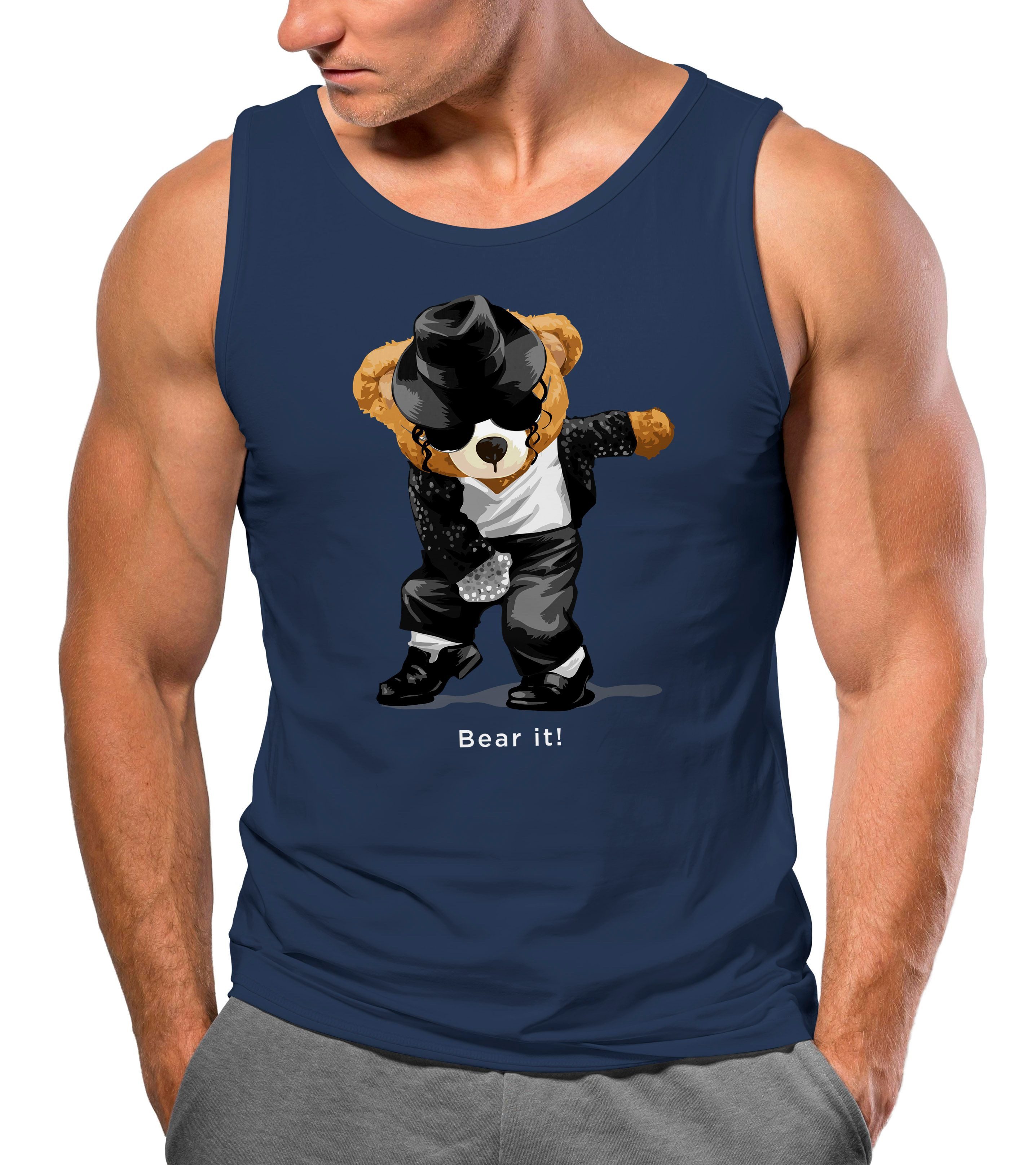 Neverless Tanktop Herren Tank-Top Shirt Jackson Bear Parodie Bear it! Teddy Bär Musik mit Print
