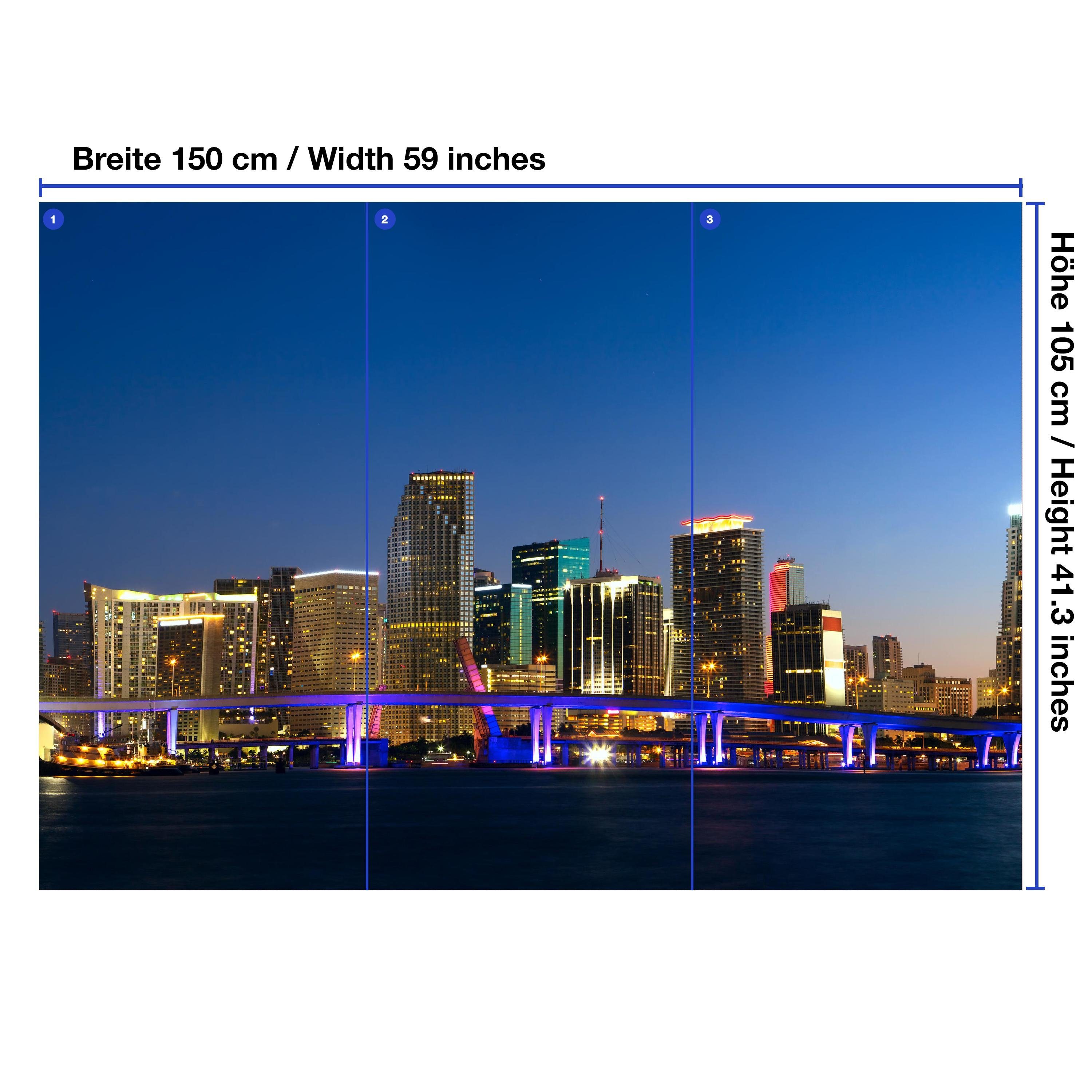 Wandtapete, Panorama, Vliestapete matt, Miami glatt, wandmotiv24 Fototapete Motivtapete, Downtown Skyline