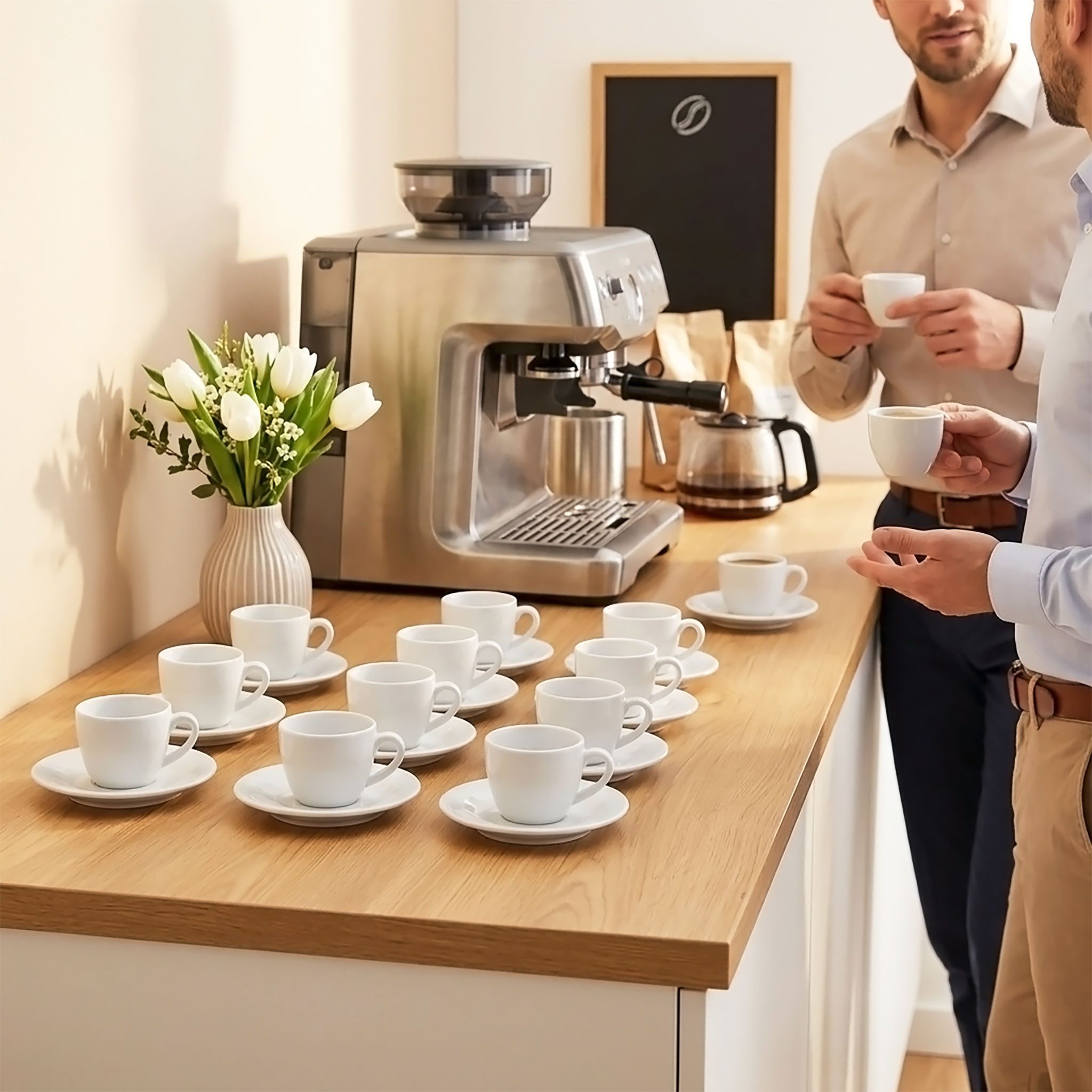 Spetebo Tasse Kaffeegeschirr mit Henkel in weiß, 12-tlg., Porzellan, Kaffeebecher für Büro, Gastronomie und Zuhause – Bild 5 von 5