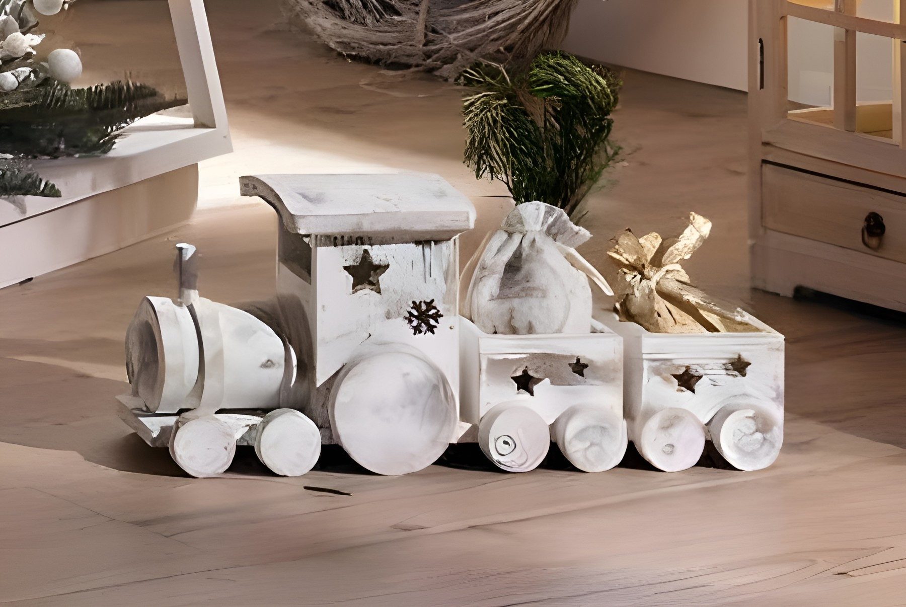 Dekoleidenschaft Dekofigur Weihnachtszug "Shabby White" aus Holz, 40 cm lan günstig online kaufen