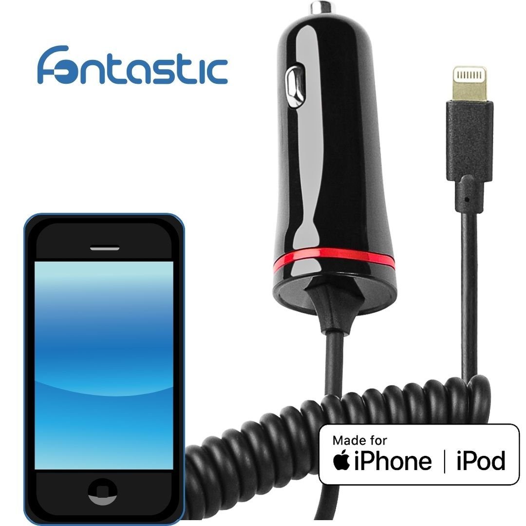 fontastic Kfz-Ladekabel Lightning 1A Smartphone-Ladegerät (Zigarettenanzünder-Lader für Smartphones)