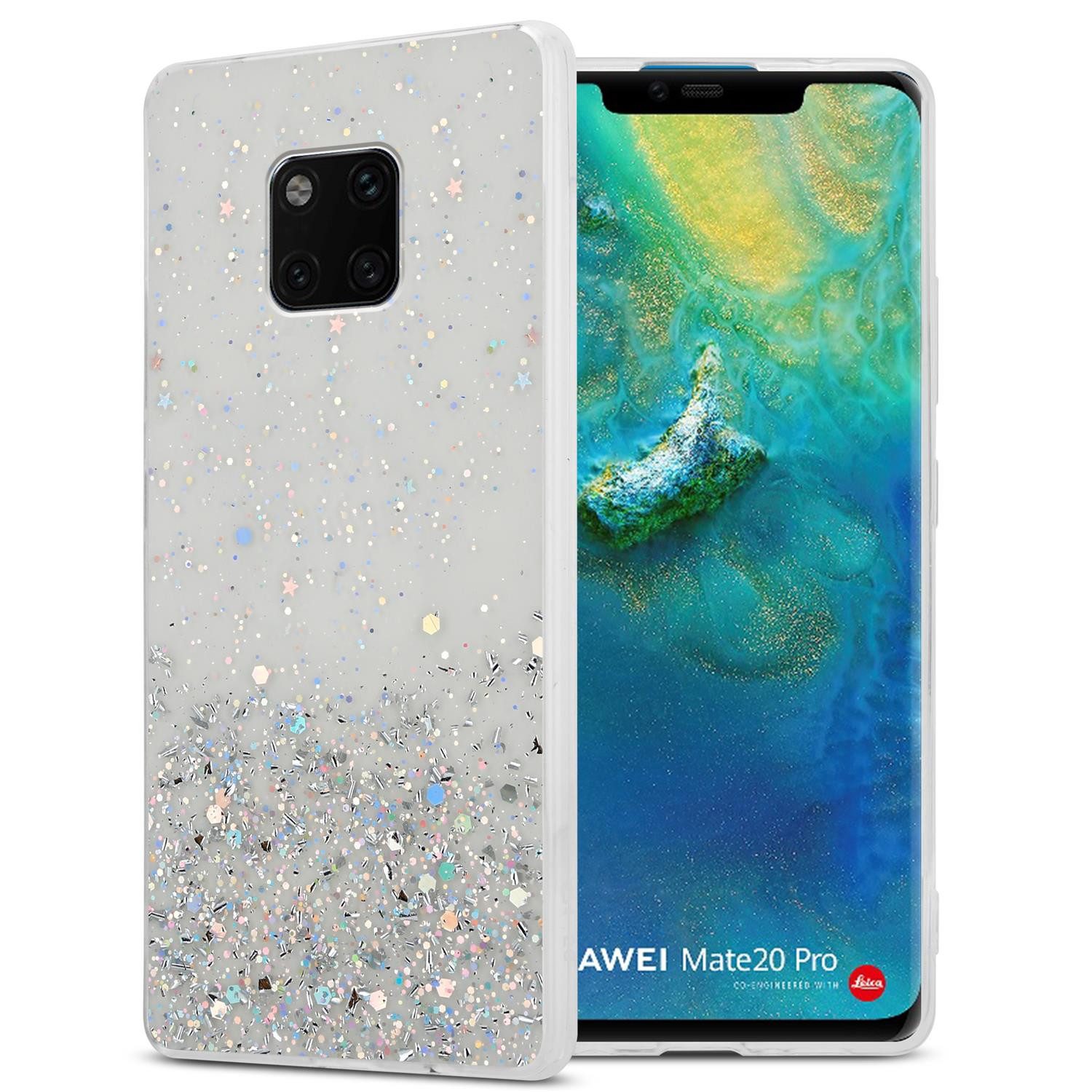 Cadorabo Handyhülle für Huawei MATE 20 PRO Hülle Huawei MATE 20 PRO, Flexible TPU Silikon Handy Schutzhülle - Hülle - mit Glitzer