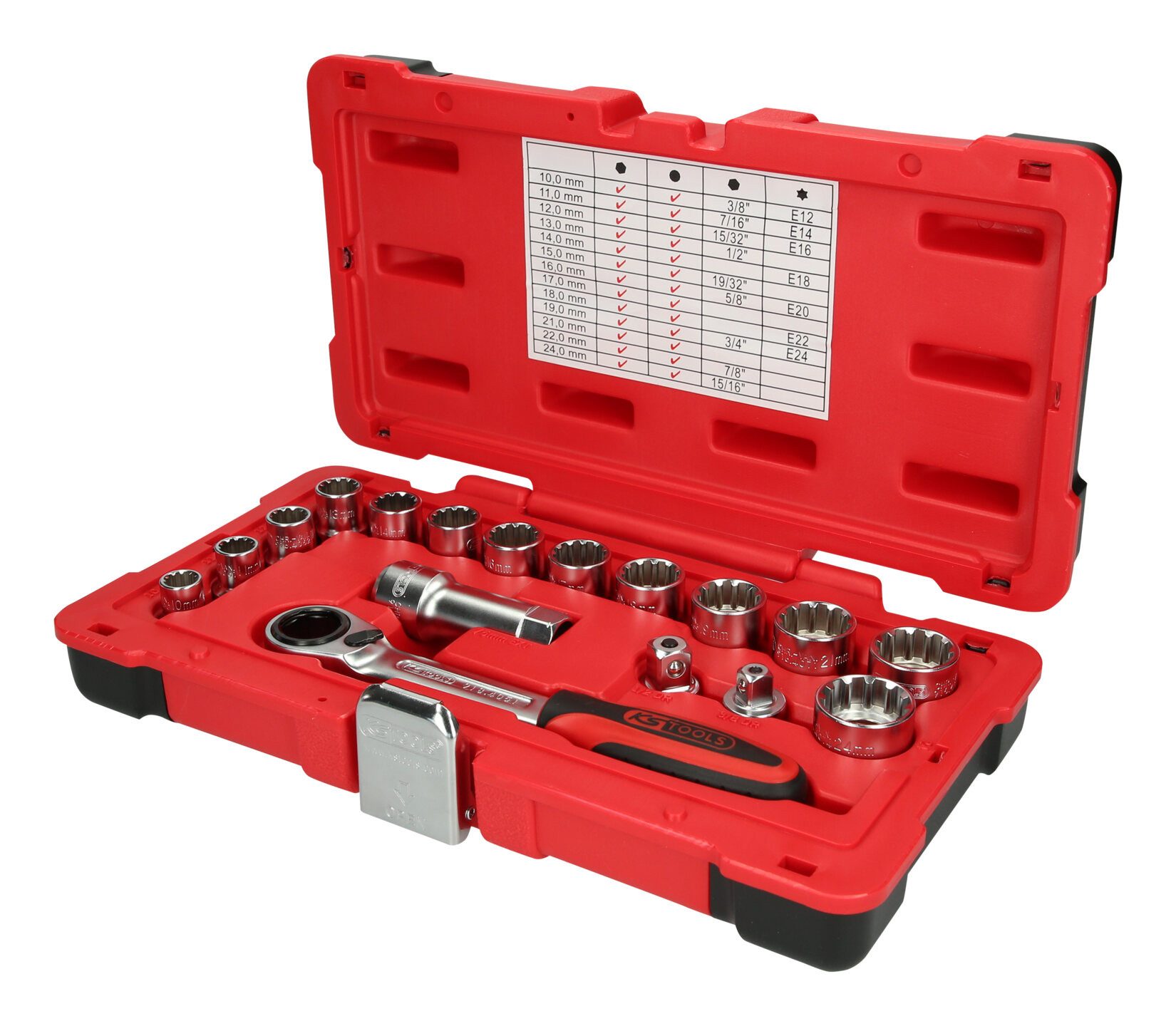 KS Tools Steckschlüssel TRIPLEplus (17 St), 3/8"+1/2" DurchgangsSatz, 17-teilig