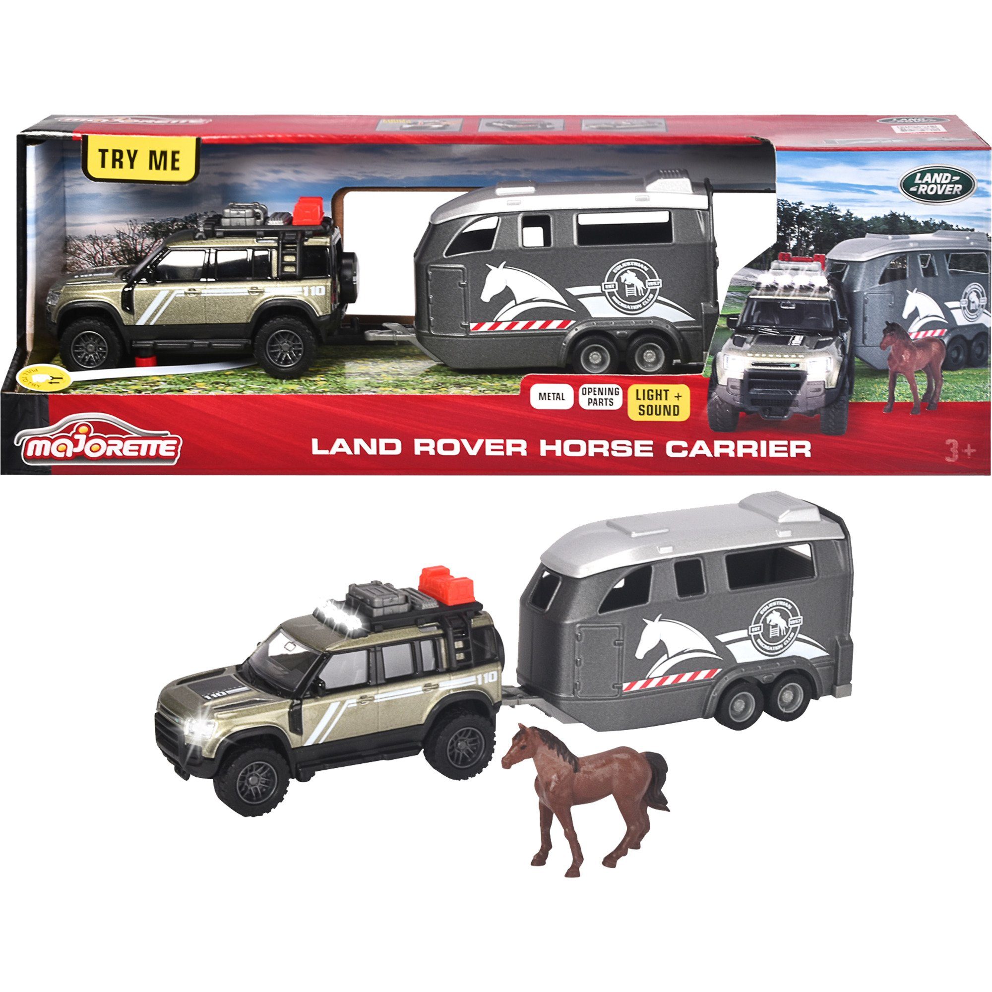 majORETTE Spielzeug-Auto Majorette Land Rover mit Pferdeanhänger