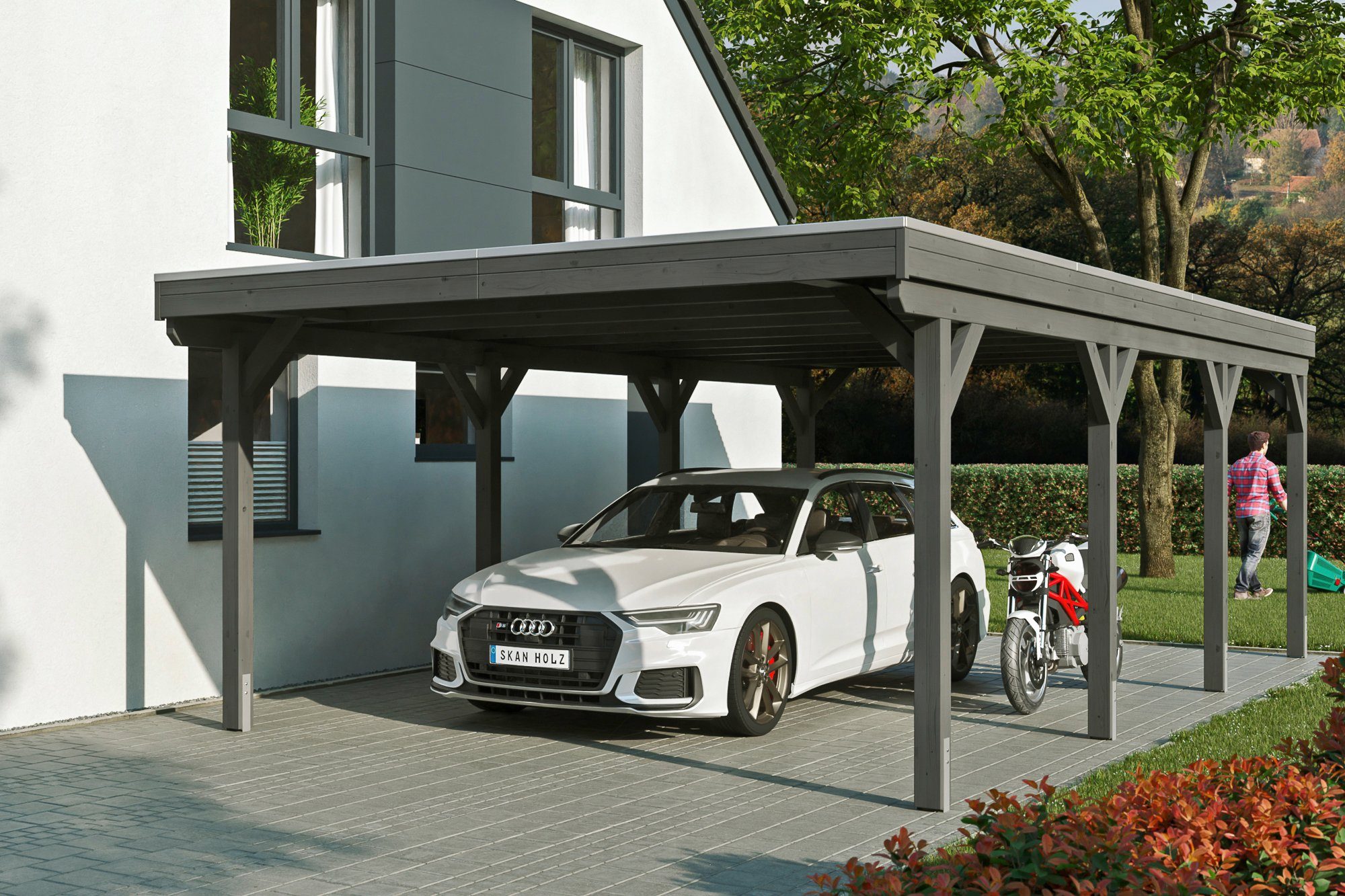 Skanholz Einzelcarport Grunewald, 395 Einfahrtshöhe, mit BxT: cm, Aluminiumdach 427x796 cm