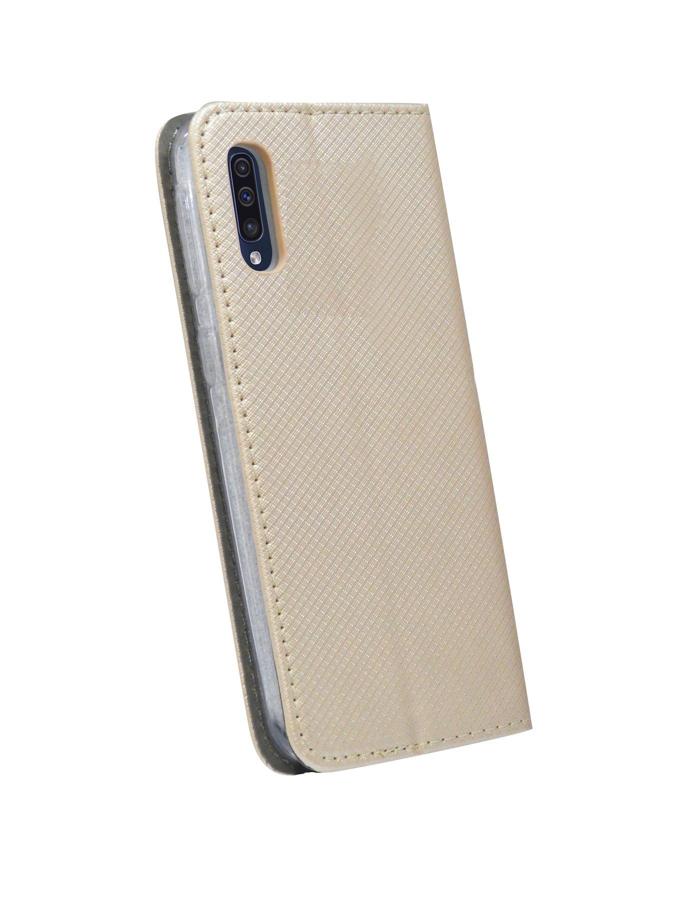 GALAXY Kartenfach (A505F) Buch Tasche "Smart" kompatibel Gold Etui Schutzhülle Handy mit mit SAMSUNG A50 Hülle Handytasche cofi1453 Brieftasche Standfunktion,