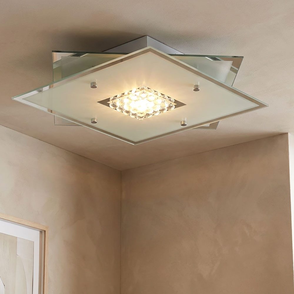 Esto LED Deckenleuchte, LED-Leuchtmittel fest verbaut, Kaltweiß, Warmweiß, Neutralweiß, Tageslichtweiß, Farbwechsel, Deckenlampe Chrom LED Deckenleuchte Kristalle Glas