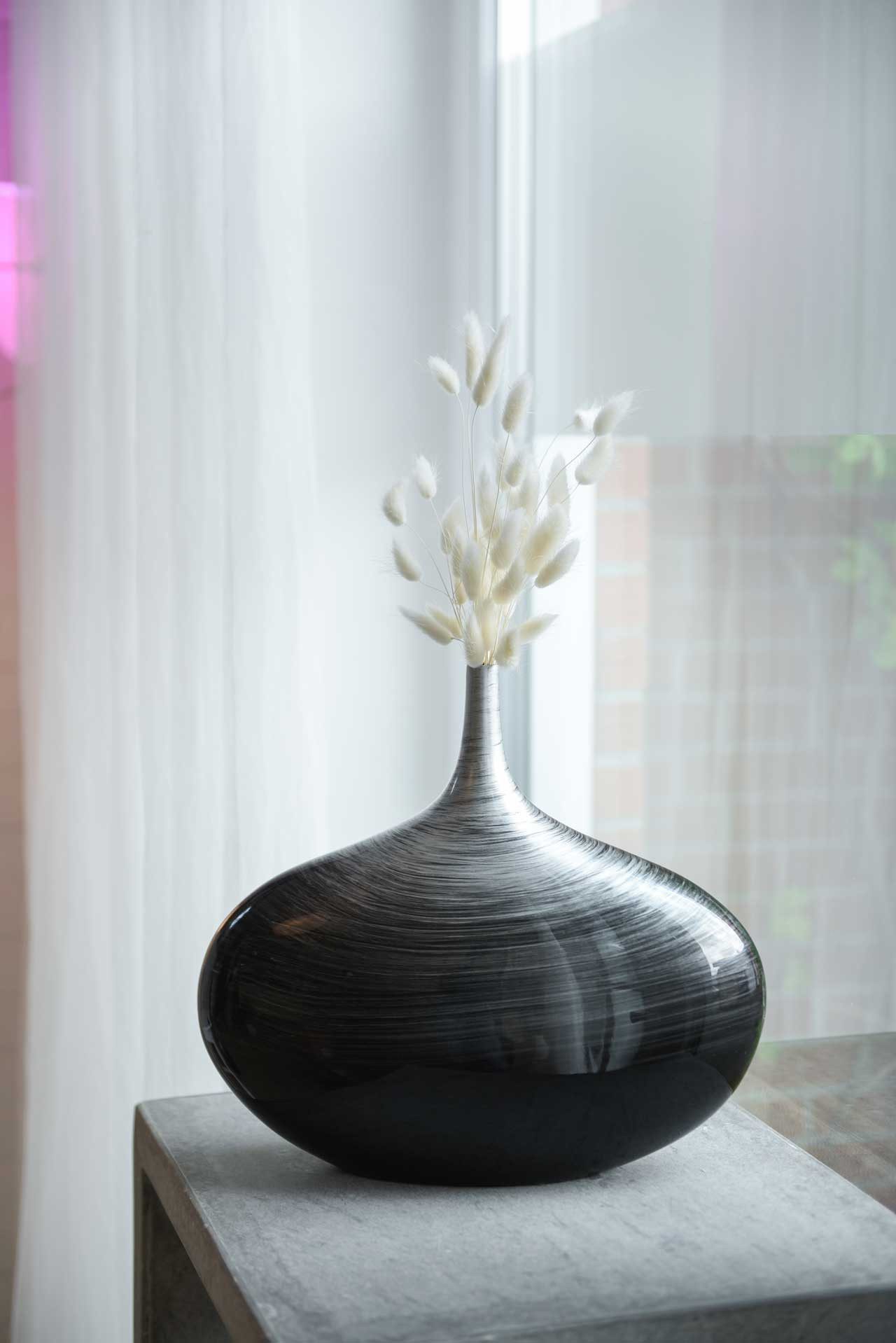 VIVANNO Bodenvase Fiberglas BELEZA Rund - Spiralschwarz Hochglanz Mit Muster (1 St), 36x15x33 cm