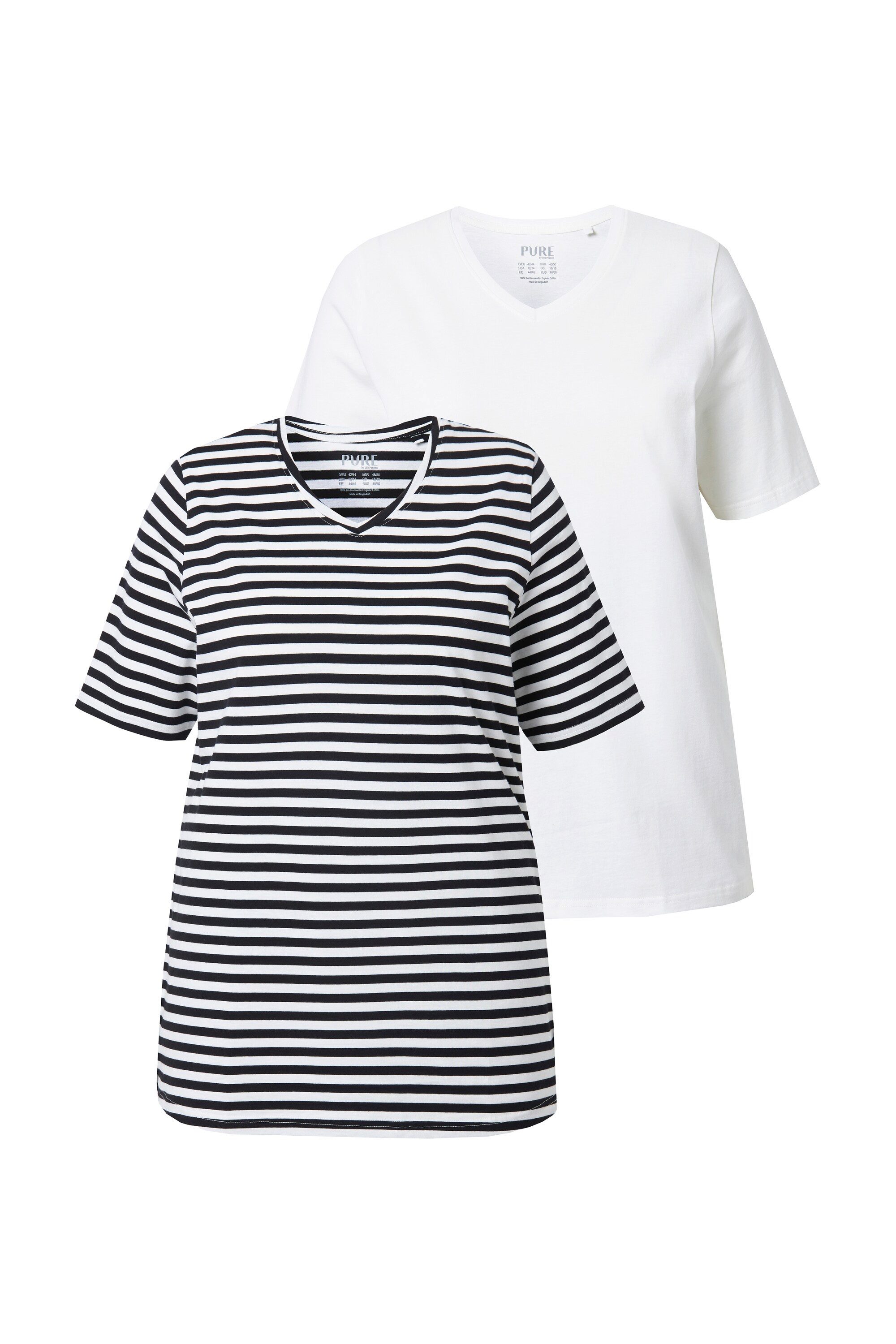 Ulla Popken T-Shirt T-Shirts 2er-Pack Ringel/uni günstig online kaufen