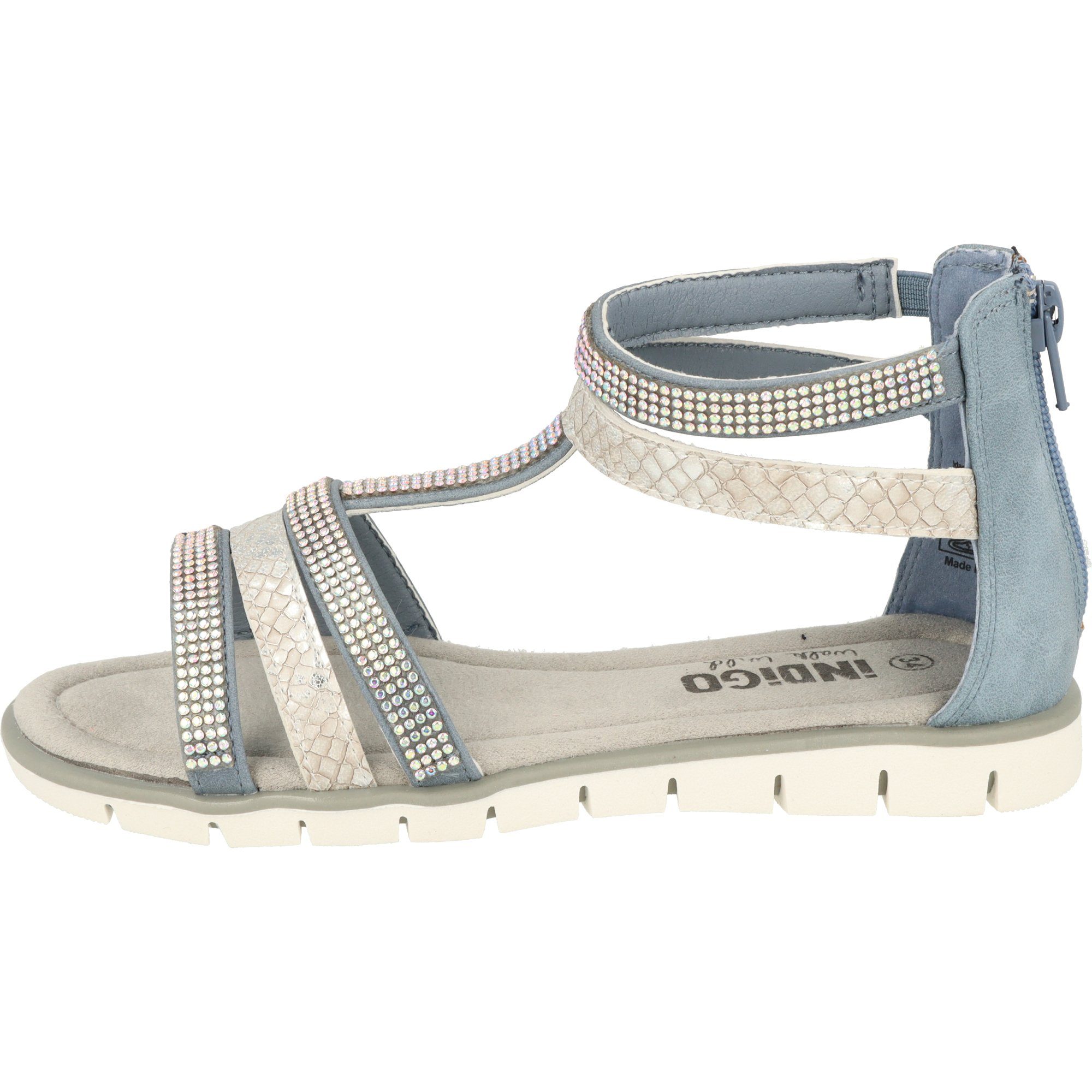 Indigo Mädchen Schuhe 482-380 Sandale mit Glitzersteinen Römersandale Blue Sommer