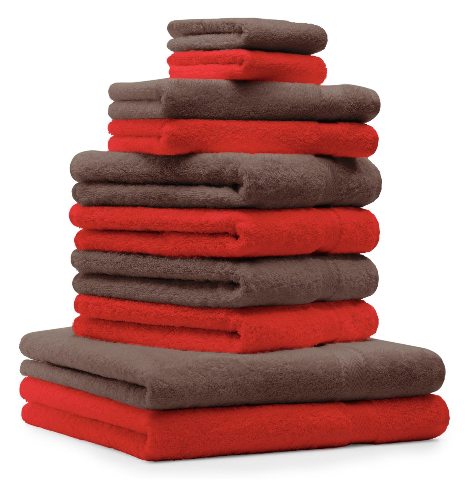 Betz Handtuch Set 10-TLG. Handtuch-Set Premium Farbe Rot & Nussbraun, 100% Baumwolle, (10-tlg)