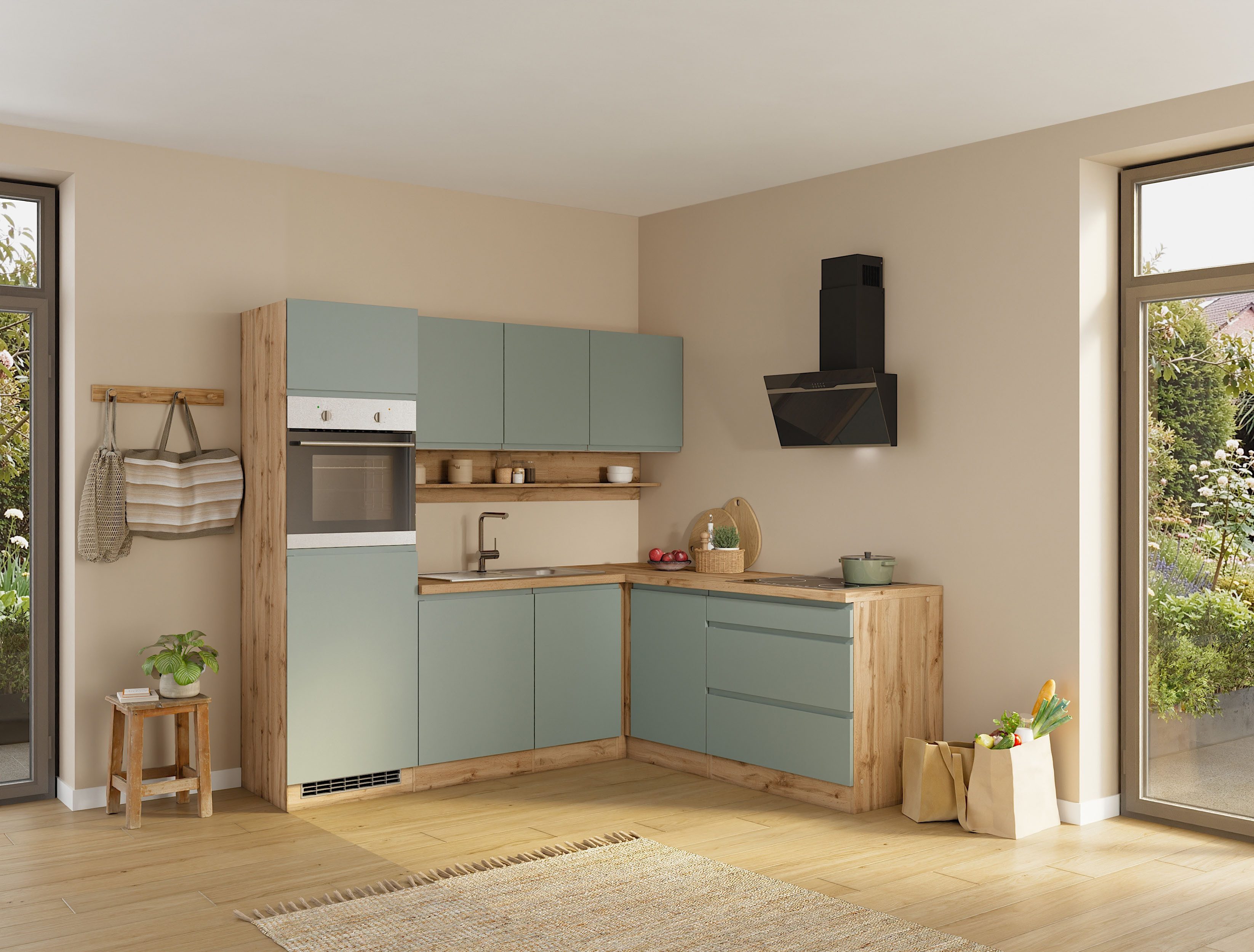 KOCHSTATION Winkelküche KS-Virginia,neu in verbesserter Ausführung, Stellbreite 230/190 cm, Soft-Close,wahlweise mit Induktion